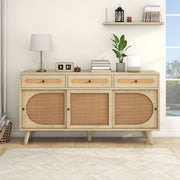 Sideboard, 140cm PE Rattan Door, 3 Drawers, Wooden