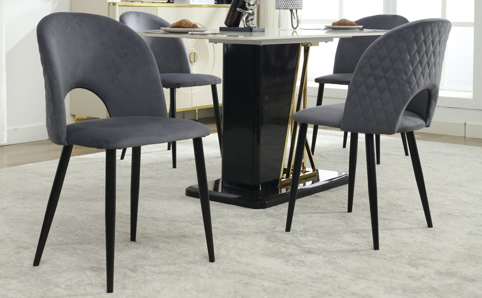 Dining Chair (4 Pcs), Upholstered Velvet Seat with Metal Frame, Gray