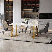 117x68cm Dining Table Rectangular Modern Marble Pattern Metal Frame White Gold/White