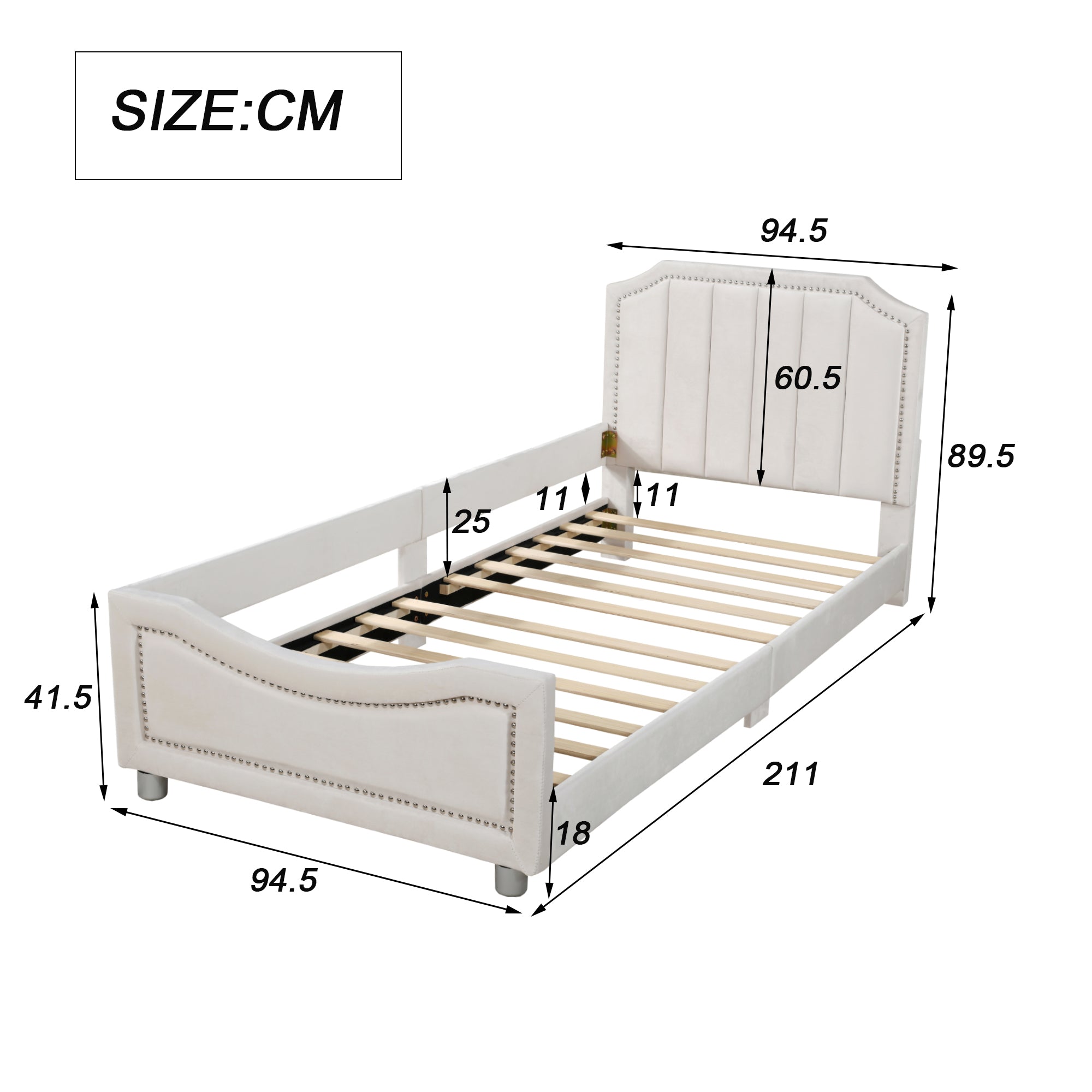 Children's Bed Upholstered Sofa Bed 90*200cm, Flannel, Beige