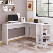 Corner Desk 140cm L-shaped with 2 Shelves, White