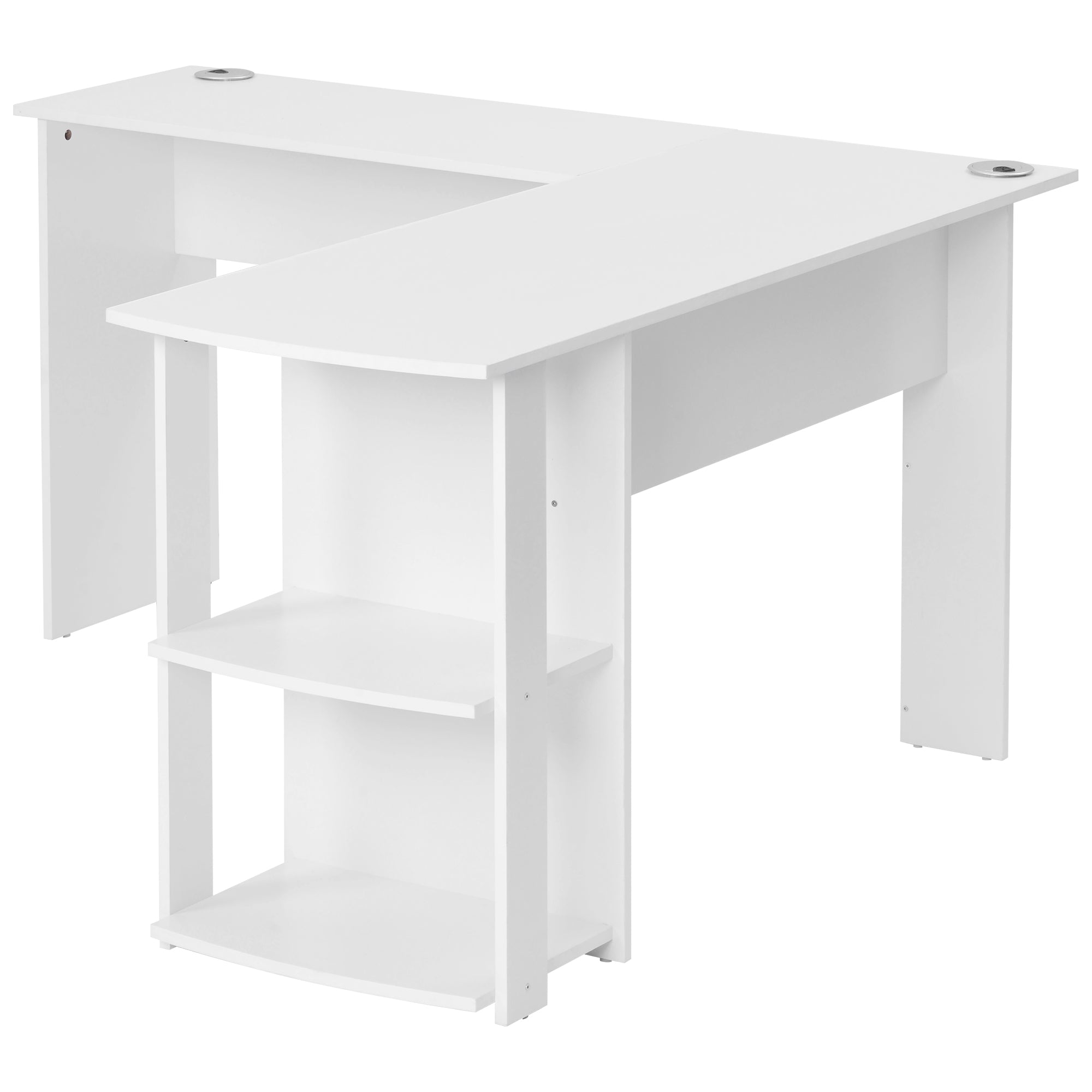 Corner Desk 140cm L-shaped with 2 Shelves, White