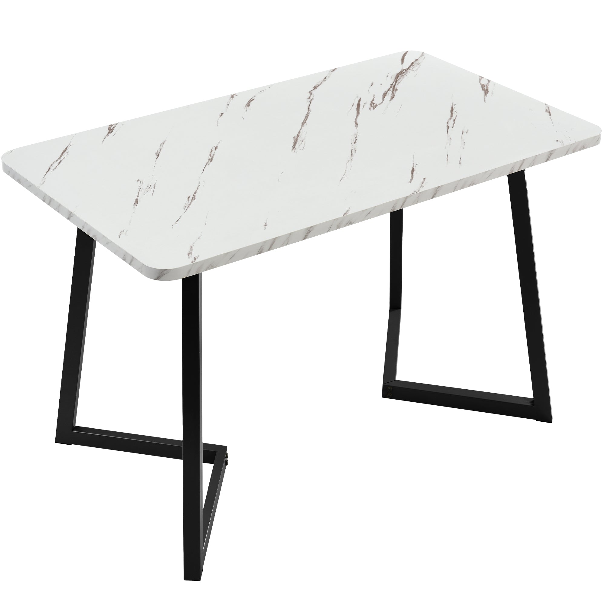 Dining Table 117x68cm Rectangular Marble Pattern Metal Frame Black/White
