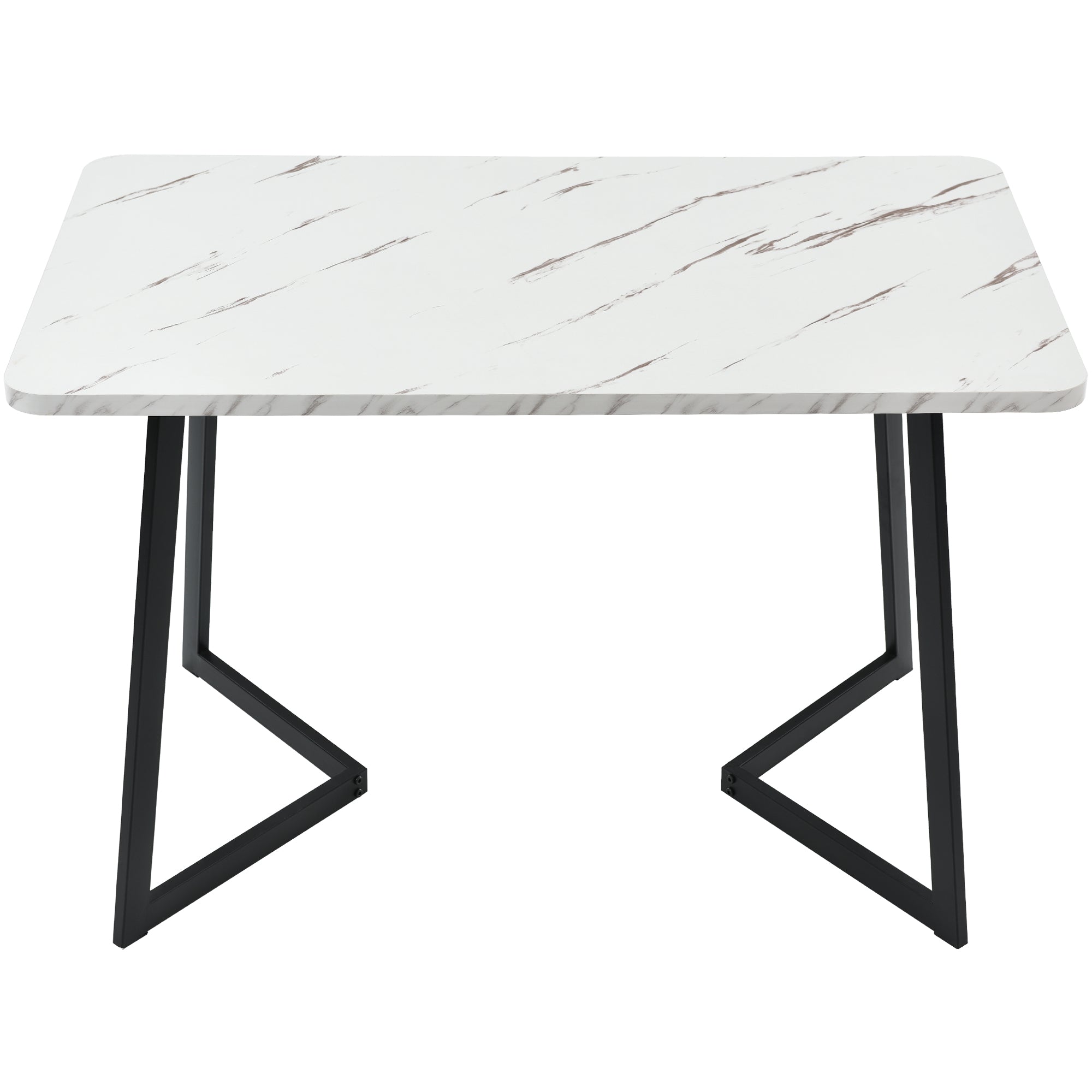 Dining Table 117x68cm Rectangular Marble Pattern Metal Frame Black/White