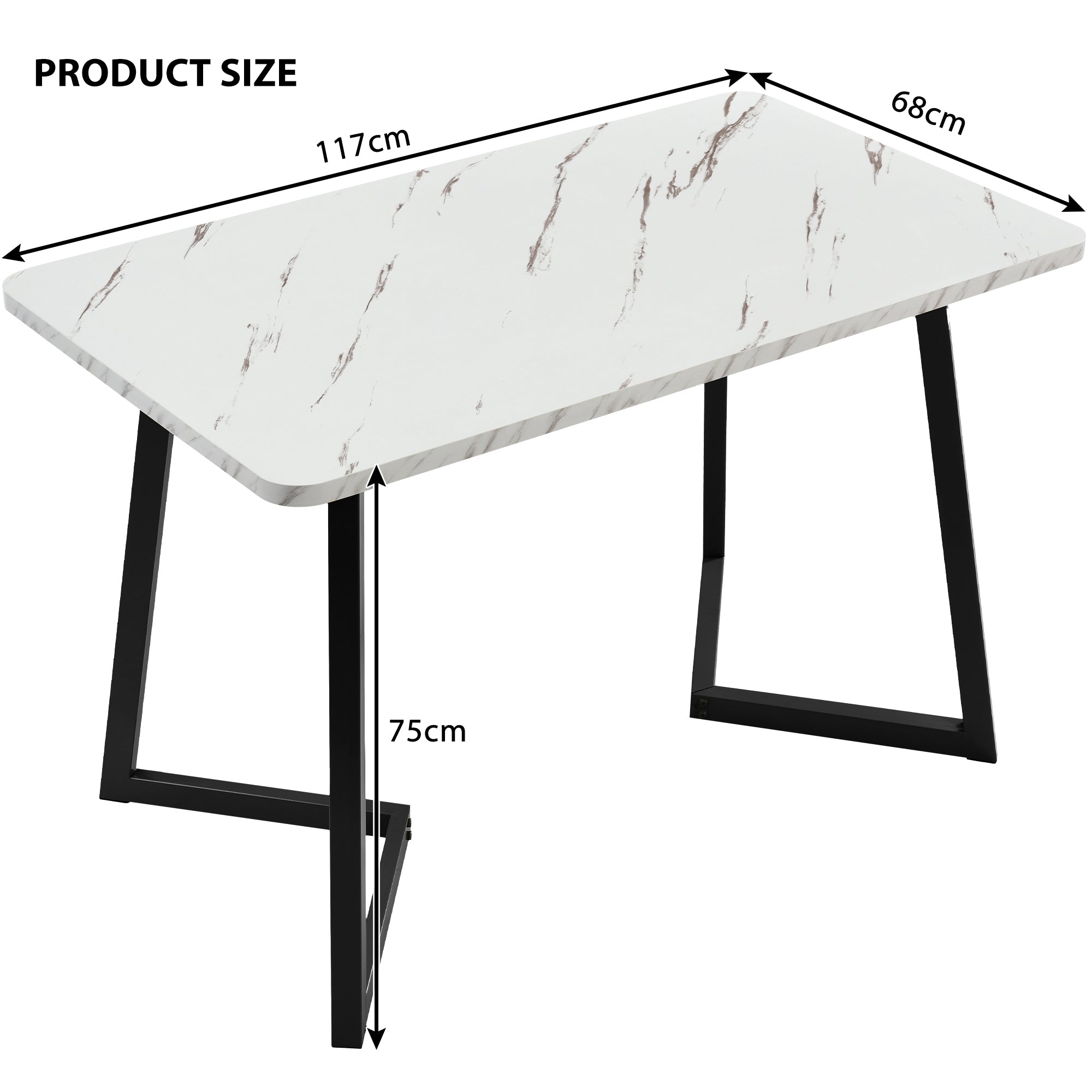 Dining Table 117x68cm Rectangular Marble Pattern Metal Frame Black/White