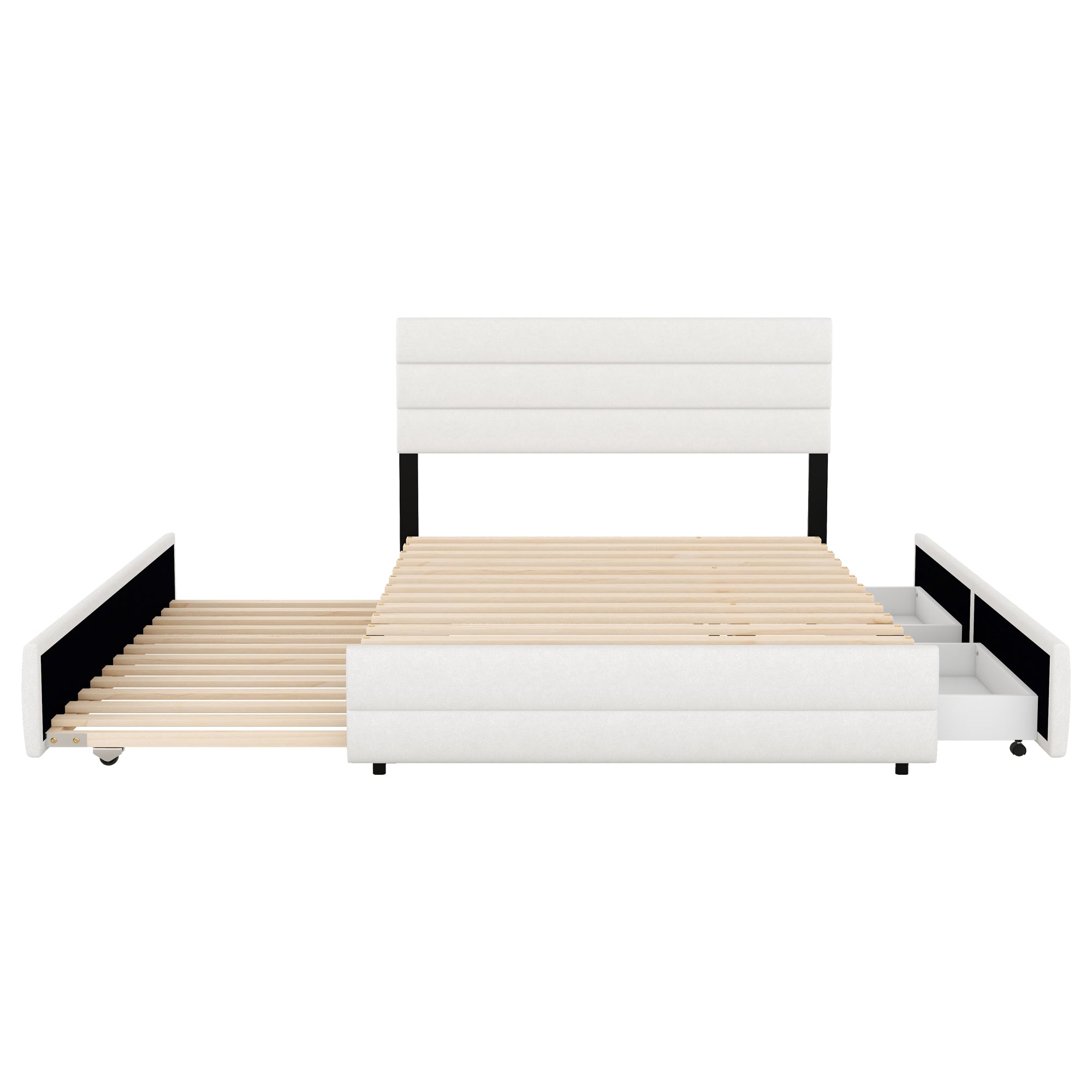 140 x 200 Platform Bed with Storage Unit and Two Drawers, Beige
