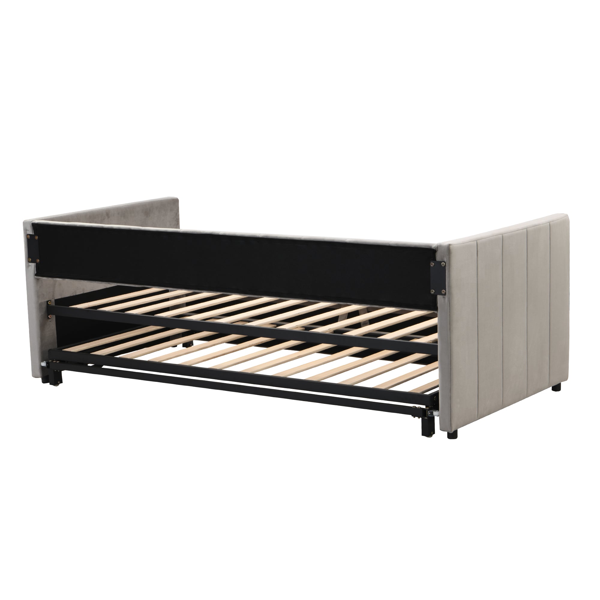 Upholstered Bed, Pull-Out Sofa Bed 90/180*200 cm with Slatted Frames, Skin-Friendly Velvet Fabric, Gray