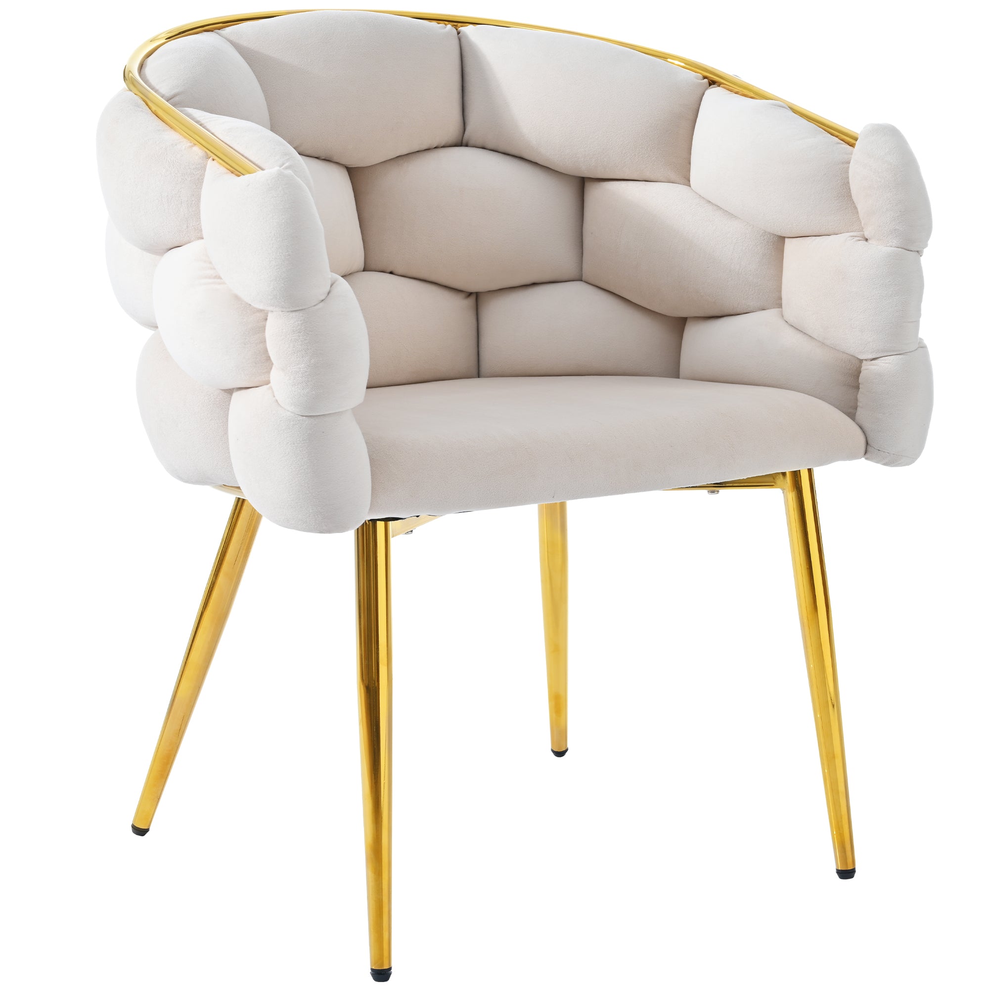 Luxury Velvet Chair, Modern Dining Accent Makeup Chair Gold-Plated Iron Legs, Beige