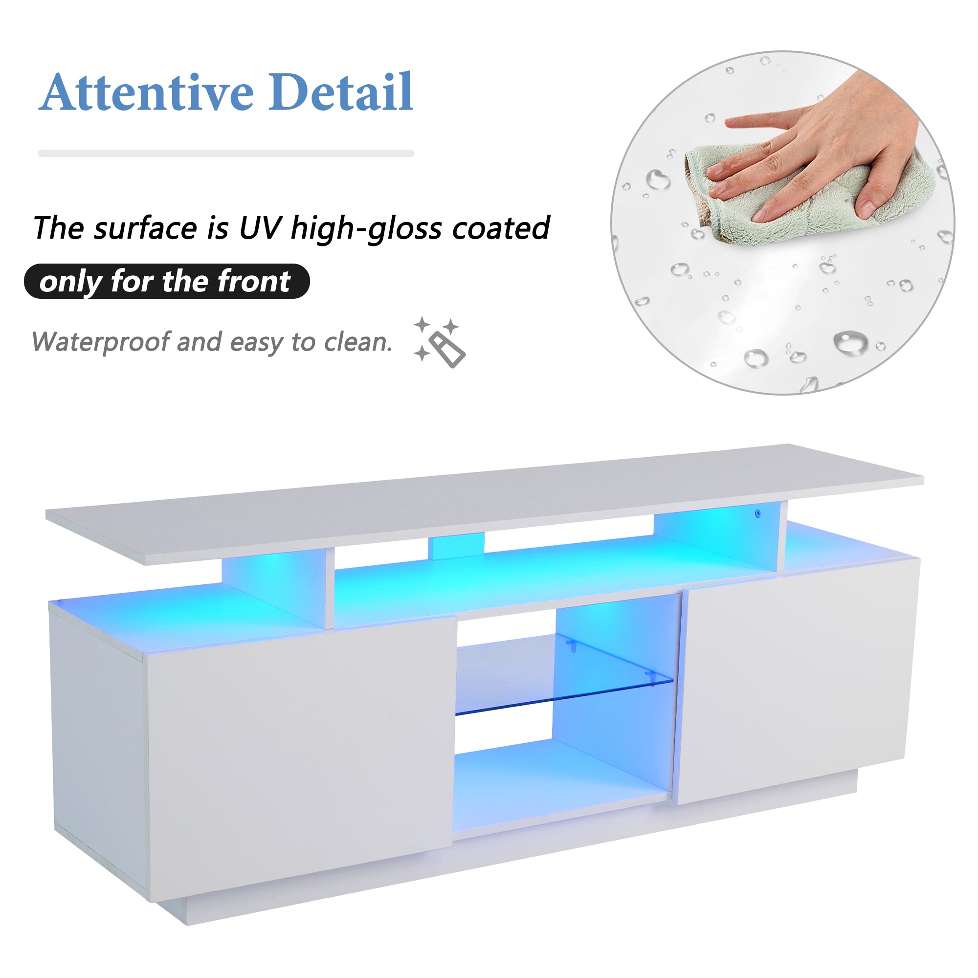 TV Cabinet 1.4m LED Lighting, 60-inch TV Storage, High-Gloss White