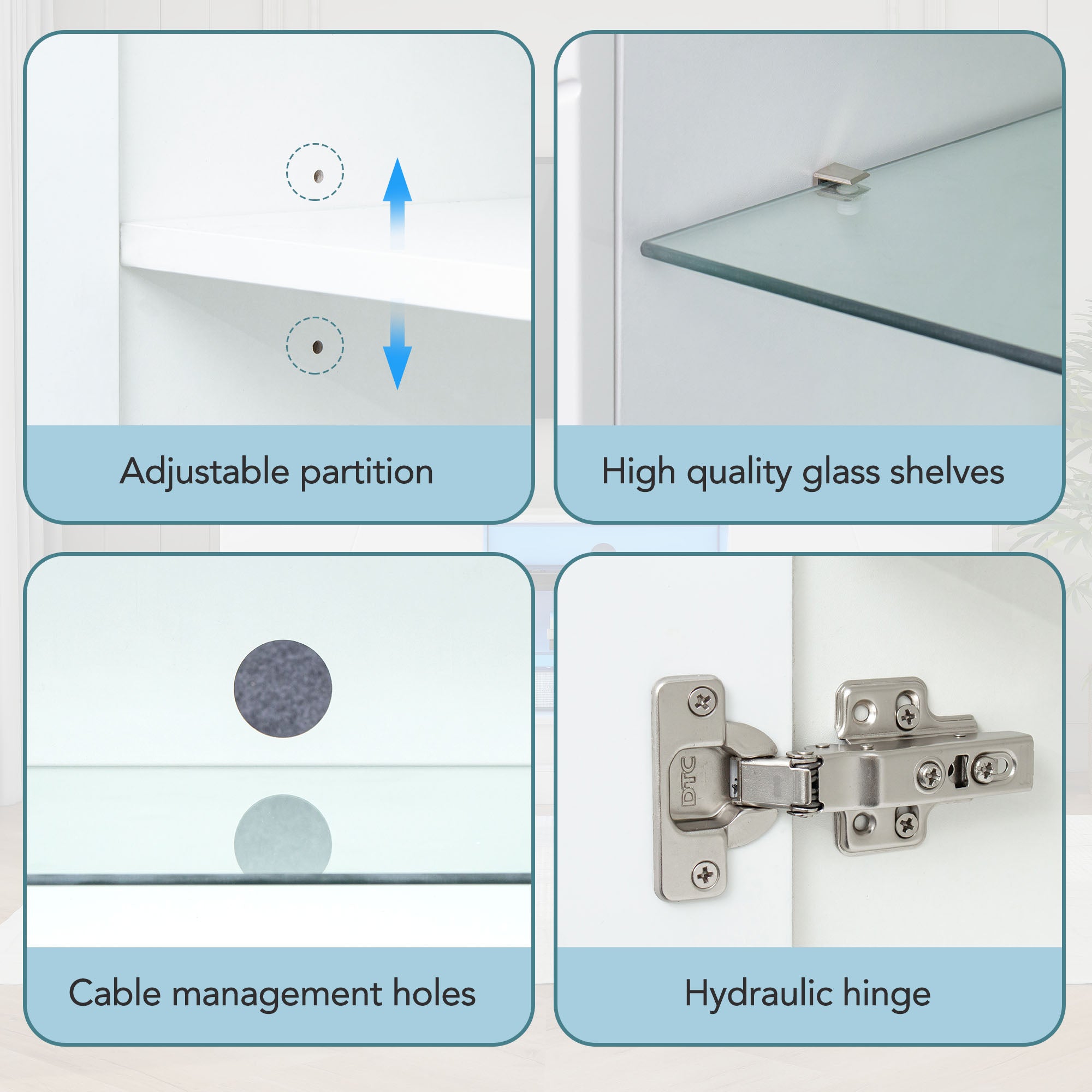 TV Stand, Frosted White, 1.6m, Adjustable Glass Shelf, 70-inch Space