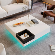 Coffee Table, High-Gloss with Removable Storage Box and LED Light Effect, White and Black