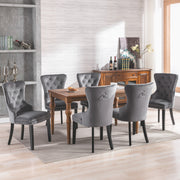 Velvet Dining Chairs Set of 6 with Oak Legs, Chrome Knocker and Nailhead Trim, Grey