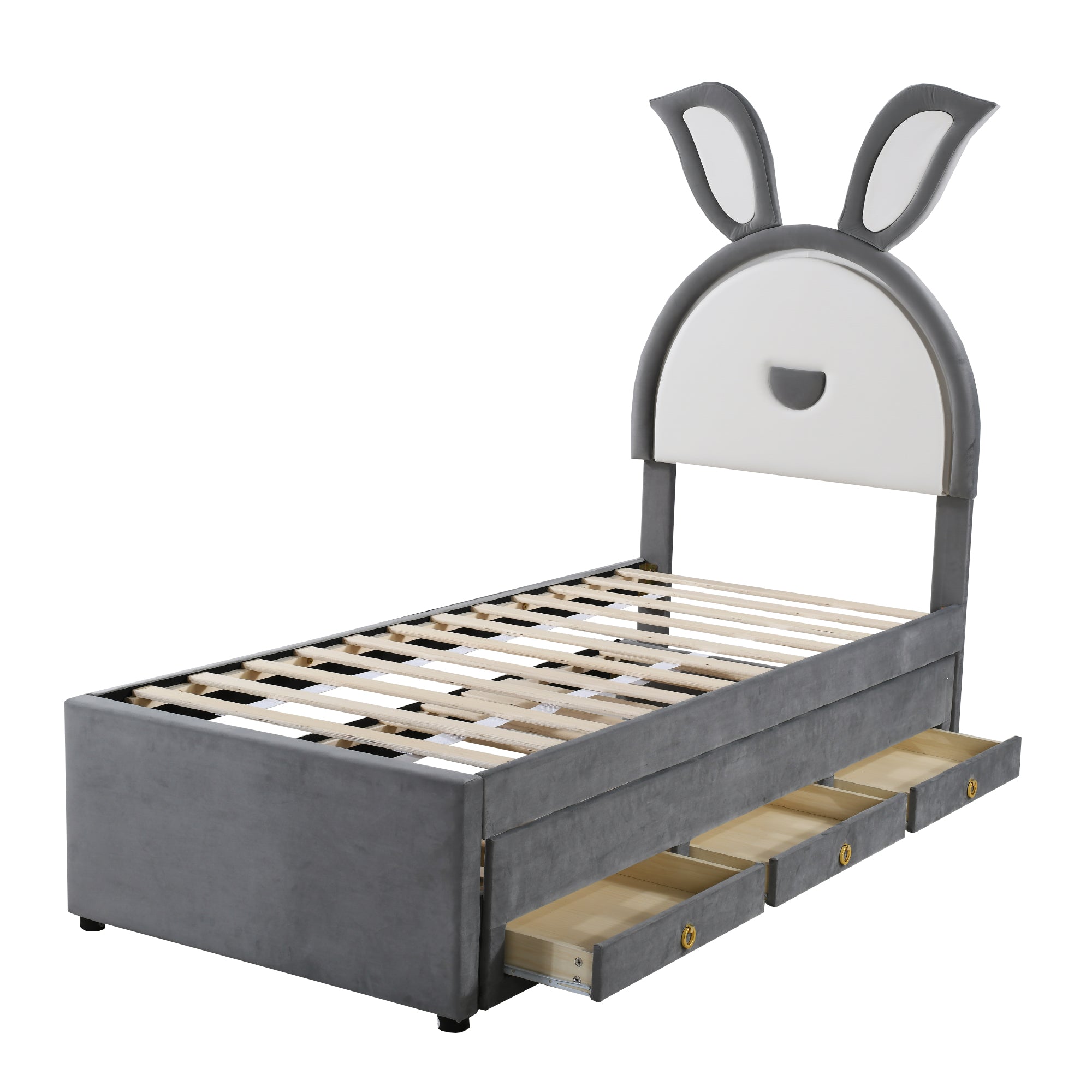 Children's Bed, Upholstered Sofa with Pull-Out, Storage & LED, Gray Velvet