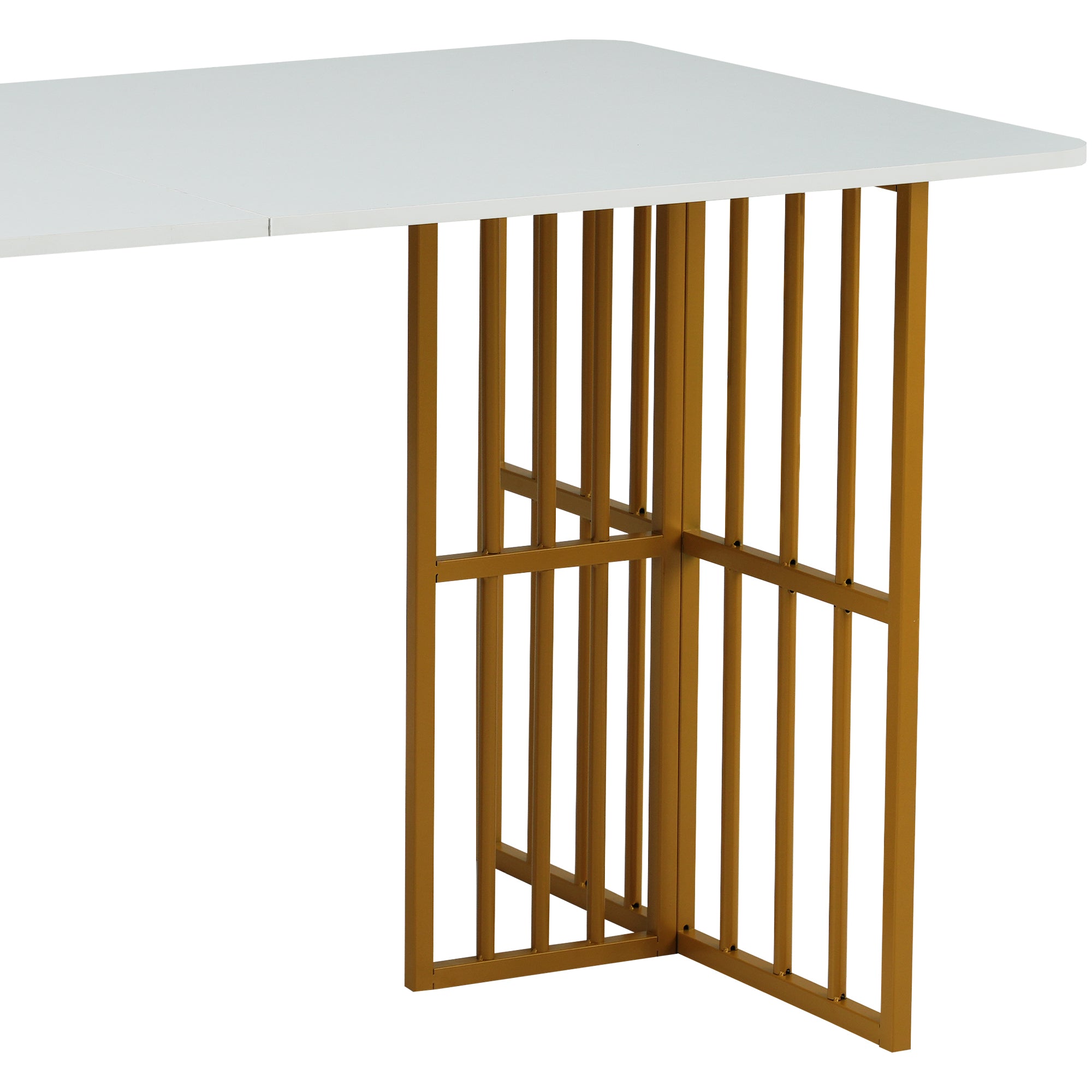 Dining Set with Rectangular Table and 6 Chairs, Steel Frame, White and Gold