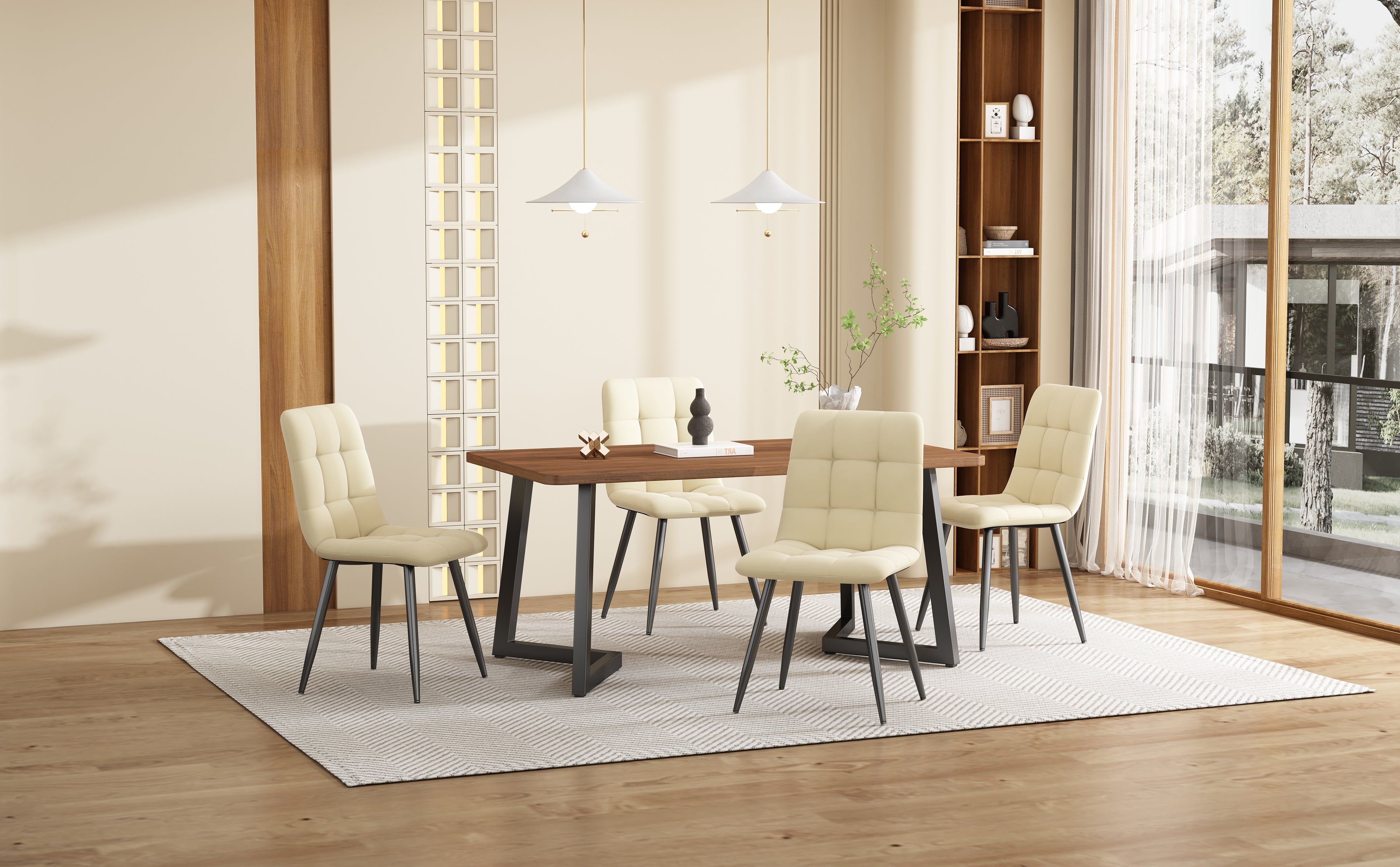 Dining Table 117x68cm Rectangular Metal Frame Wood Grain, Black/Walnut Color