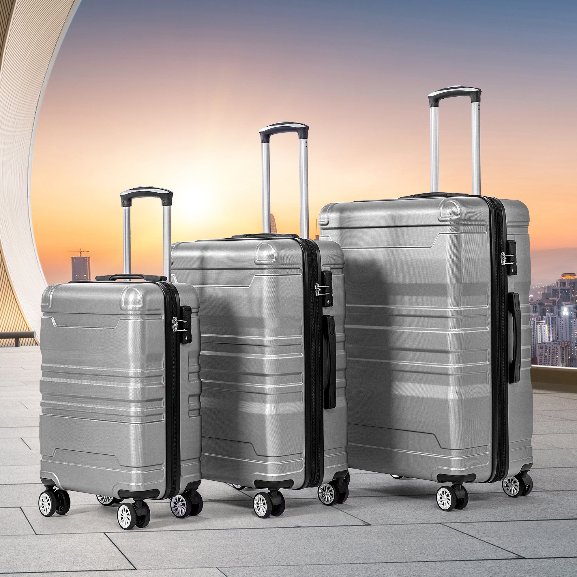 Hard-shell Carry-on Luggage 3-Piece Set, Expandable TSA Lock Universal Wheel