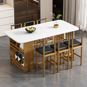 Dining Set with Rectangular Table and 6 Chairs, Steel Frame, White and Gold