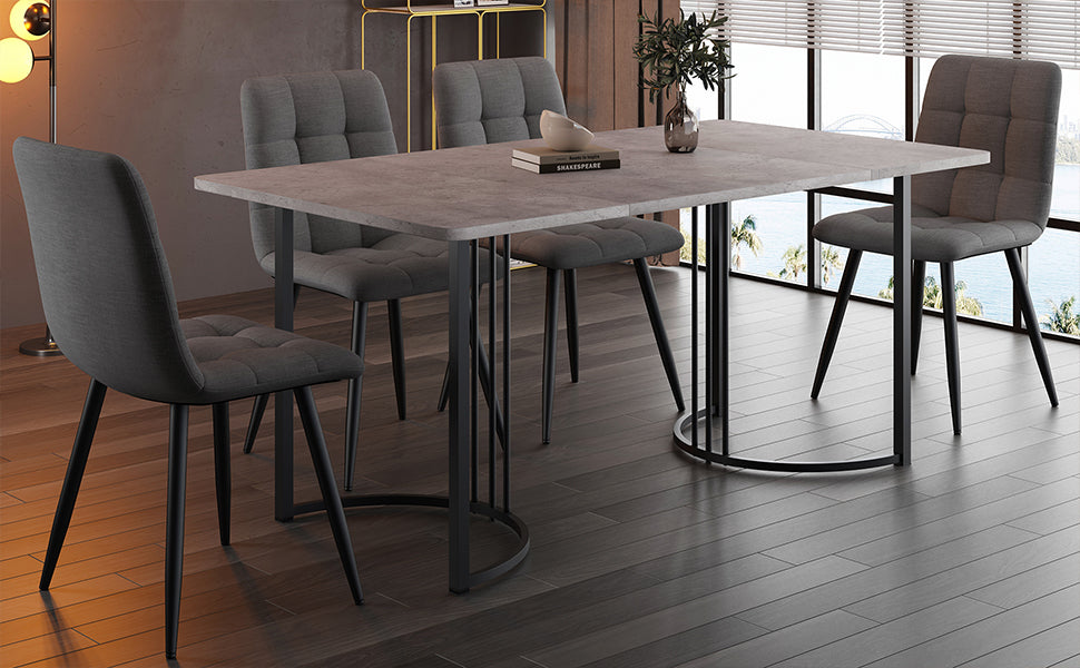 5-Piece Dining Set Modern 140x80cm Table & 4 Chairs Grey MDF Dark Grey Linen