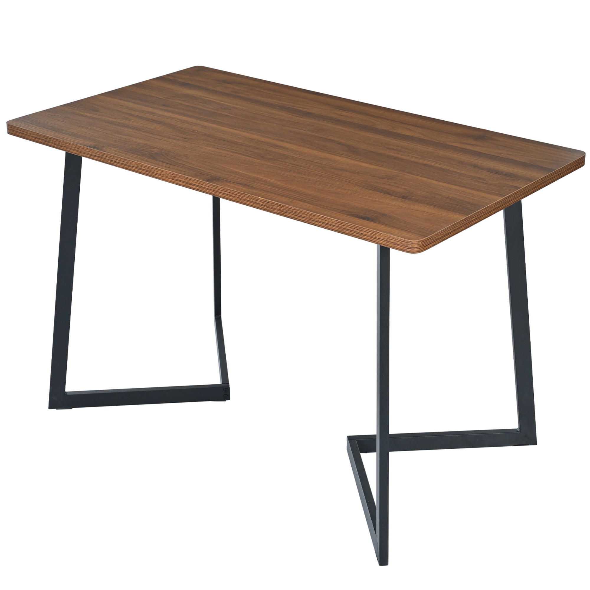 Dining Table 117x68cm Rectangular Metal Frame Wood Grain, Black/Walnut Color