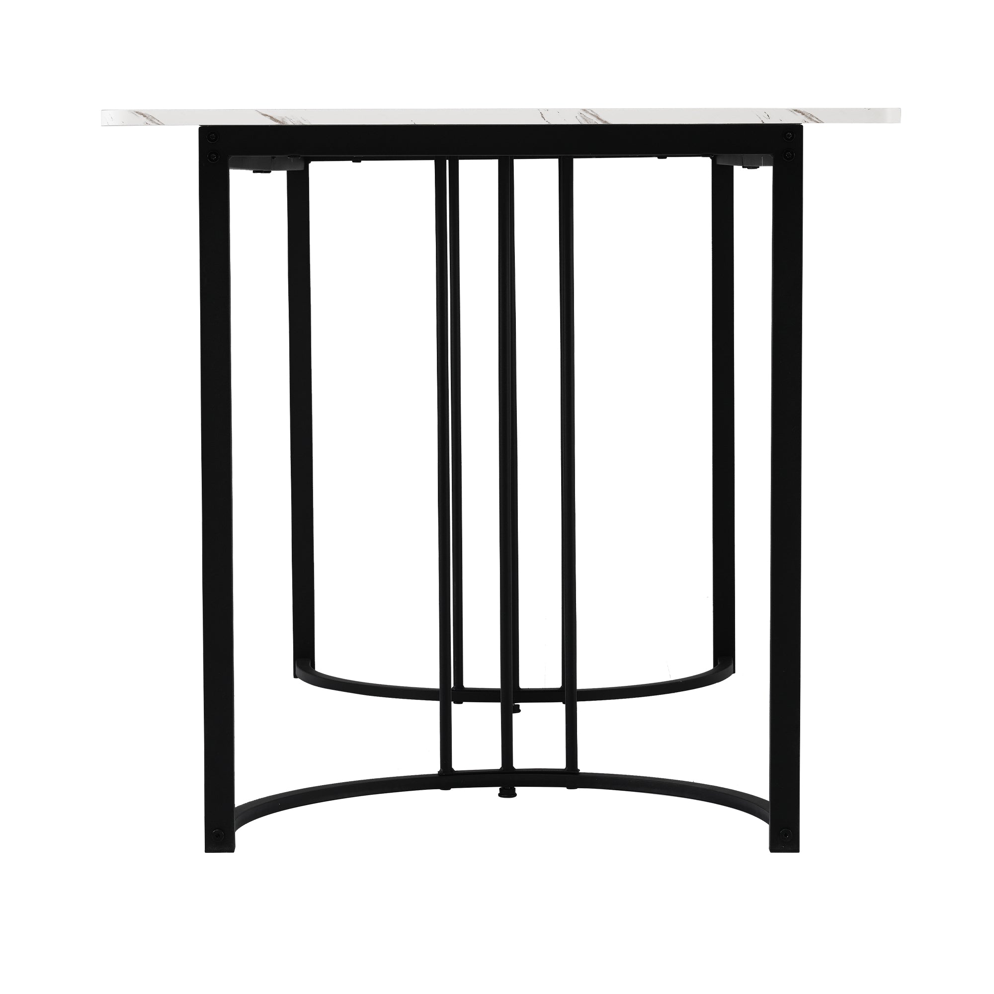 Dining Table, Modern Marble Pattern Rectangular with Adjustable Feet, White/Black Metal