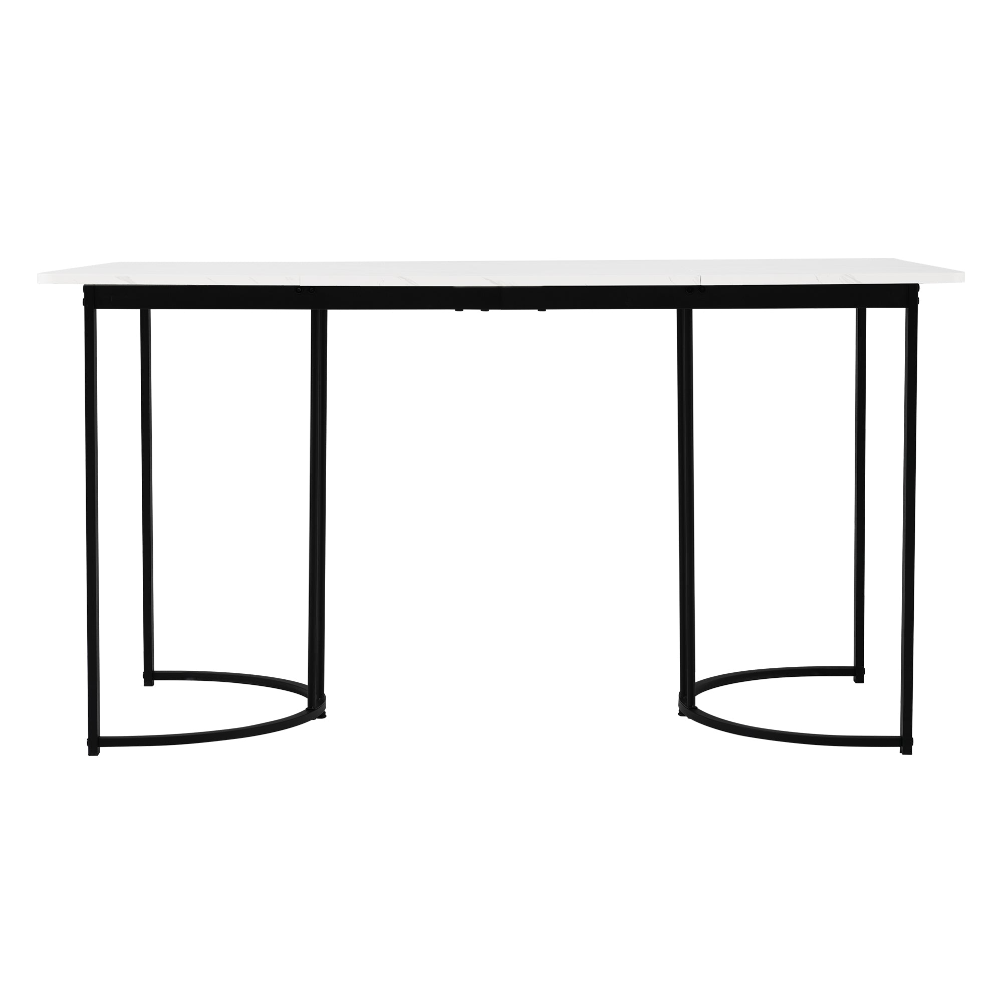 Dining Table, Modern Marble Pattern Rectangular with Adjustable Feet, White/Black Metal