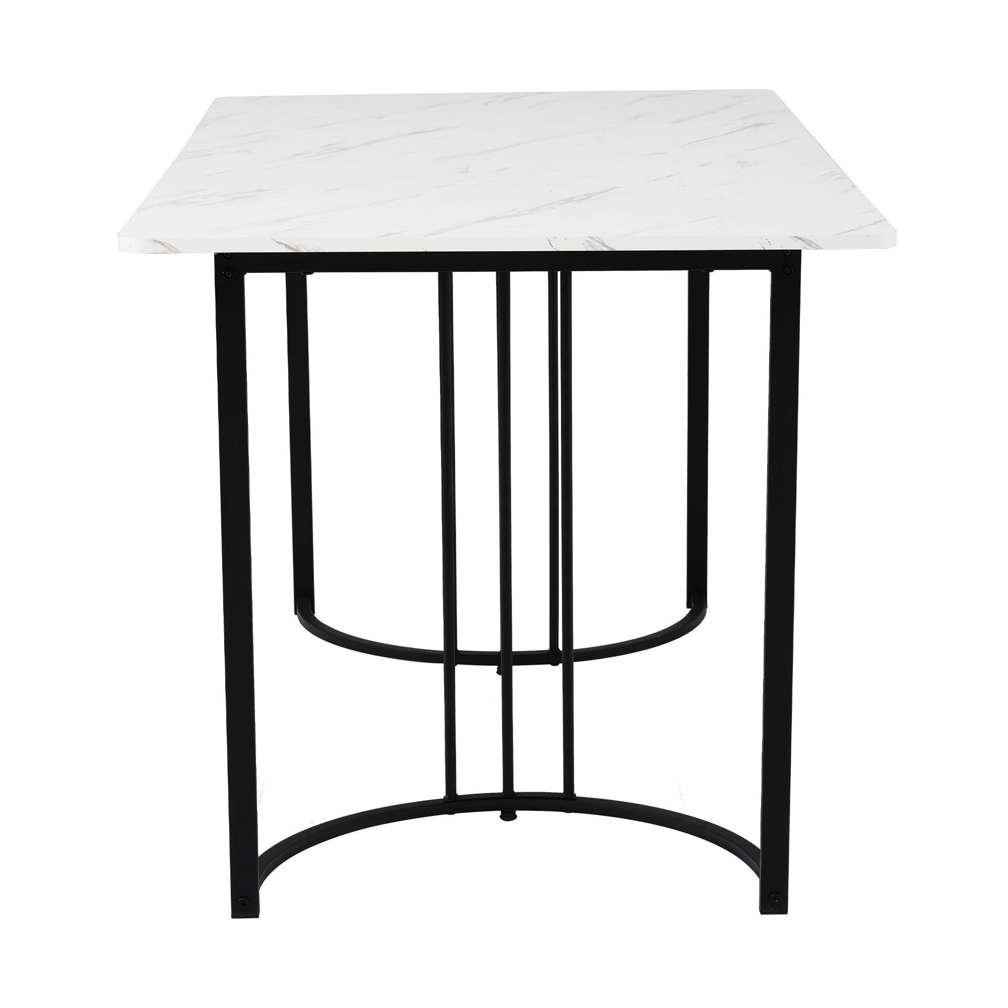Dining Table, Modern Marble Pattern Rectangular with Adjustable Feet, White/Black Metal