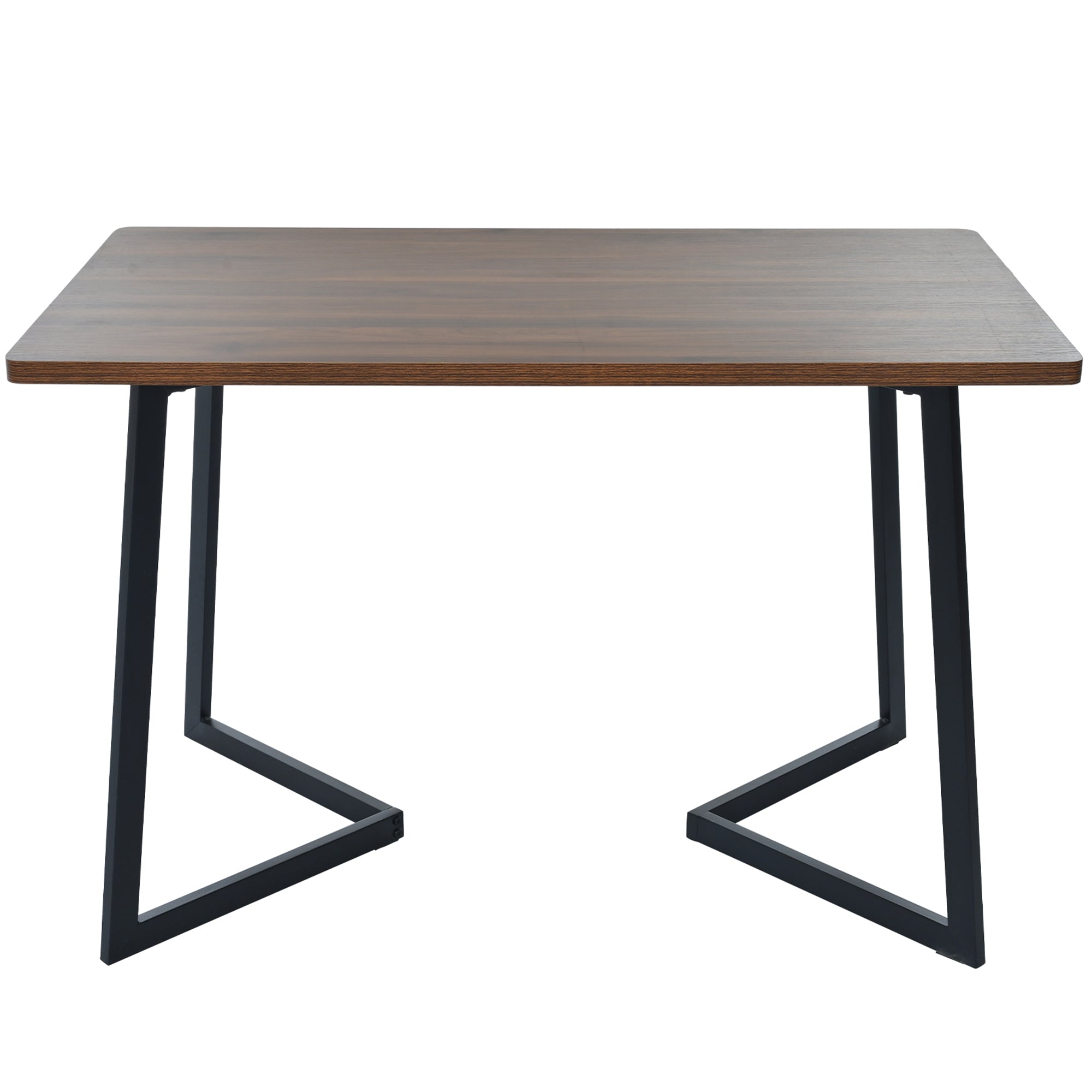 Dining Table 117x68cm Rectangular Metal Frame Wood Grain, Black/Walnut Color