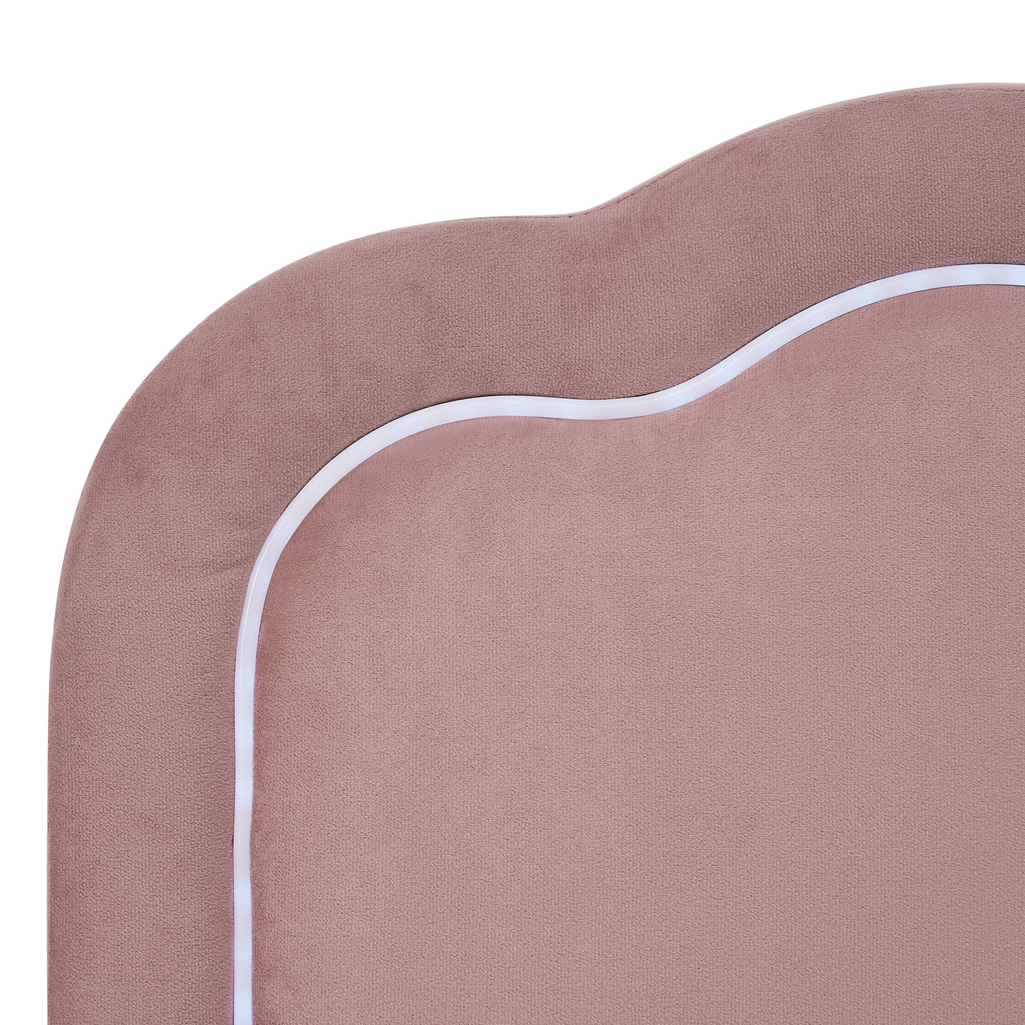 Upholstered Bed, LED Single, Adjustable Headboard, Pink Velvet