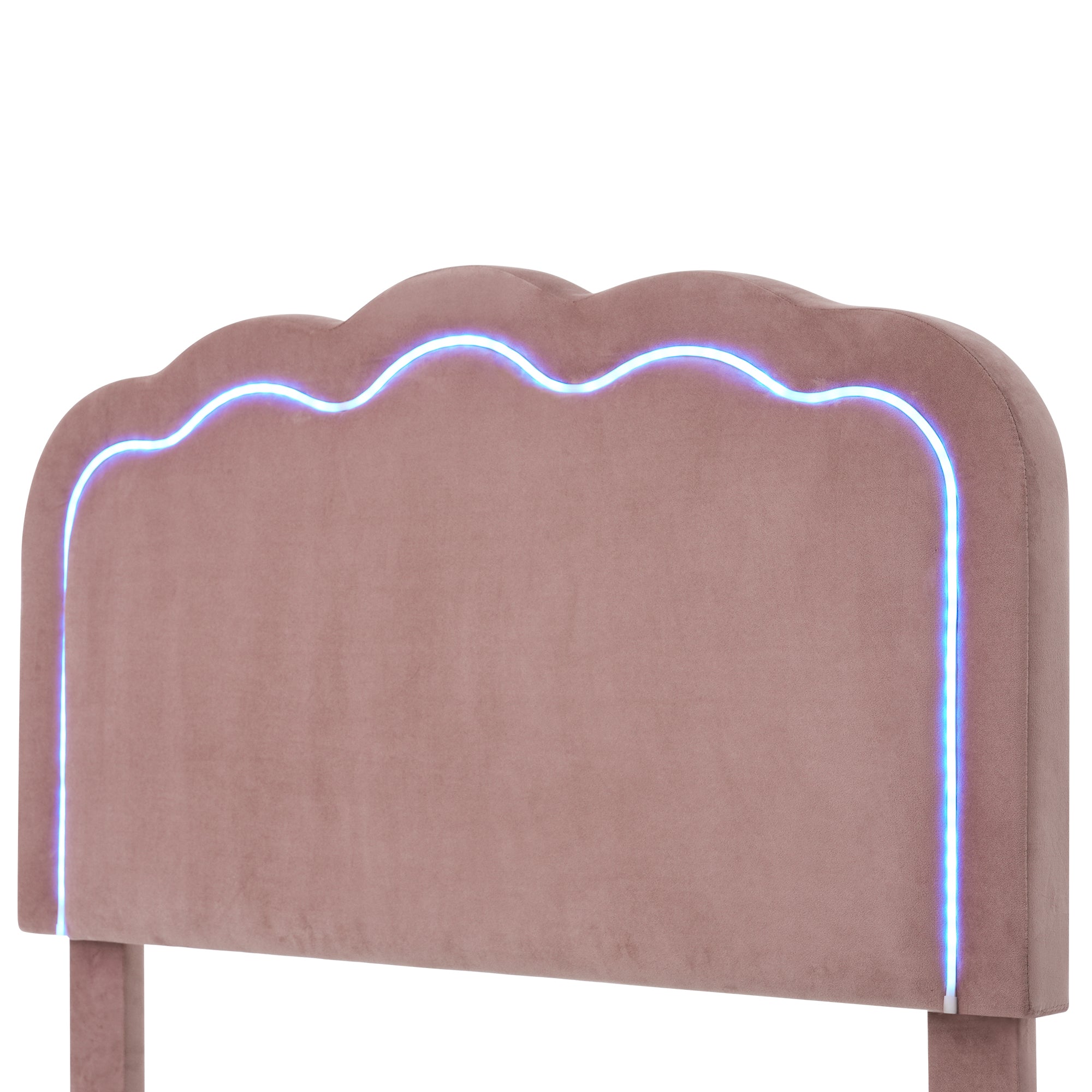 Upholstered Bed, LED Single, Adjustable Headboard, Pink Velvet