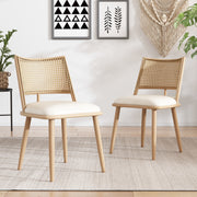 2 Dining Chairs PU Seat Rattan Backrest - Beige
