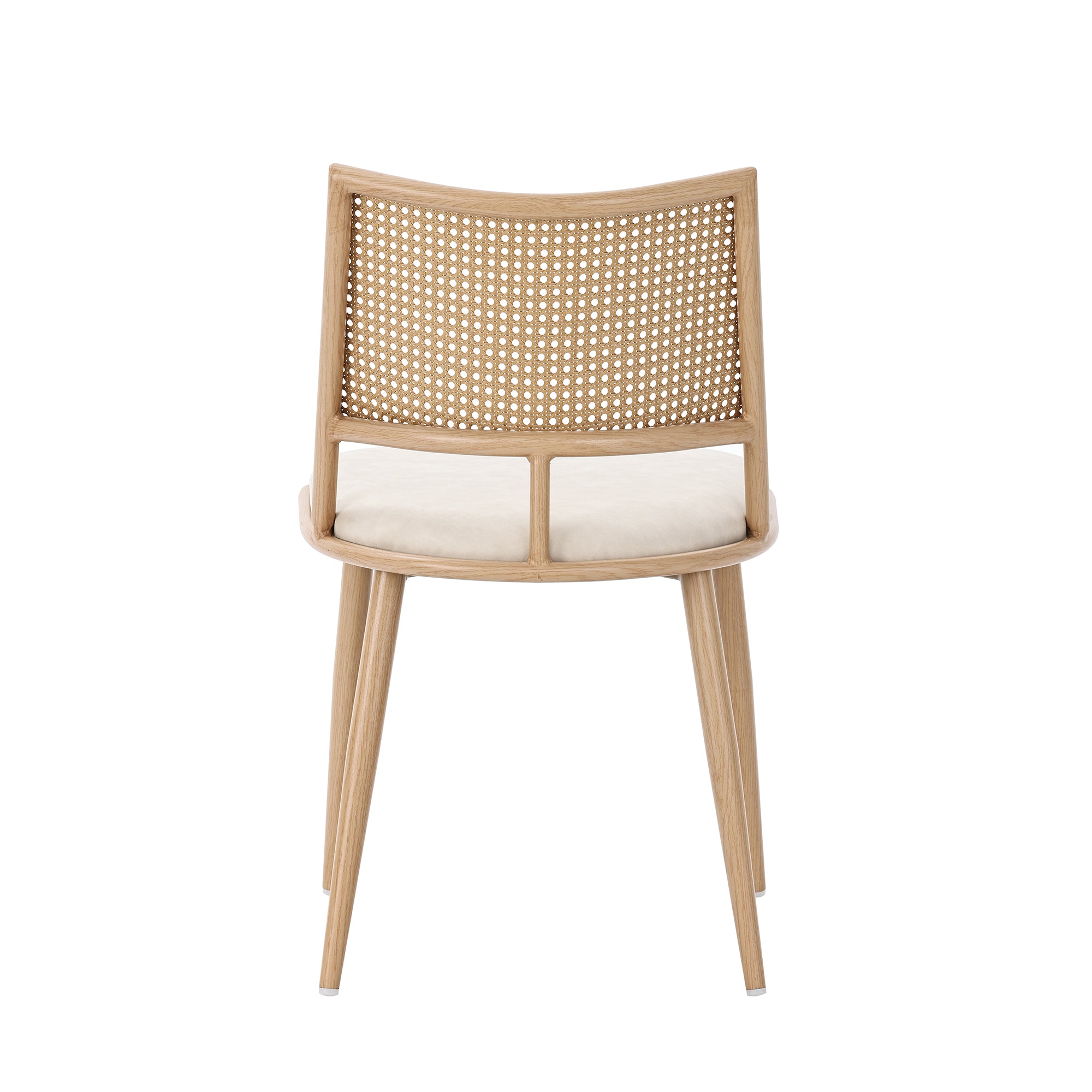 2 Dining Chairs PU Seat Rattan Backrest - Beige