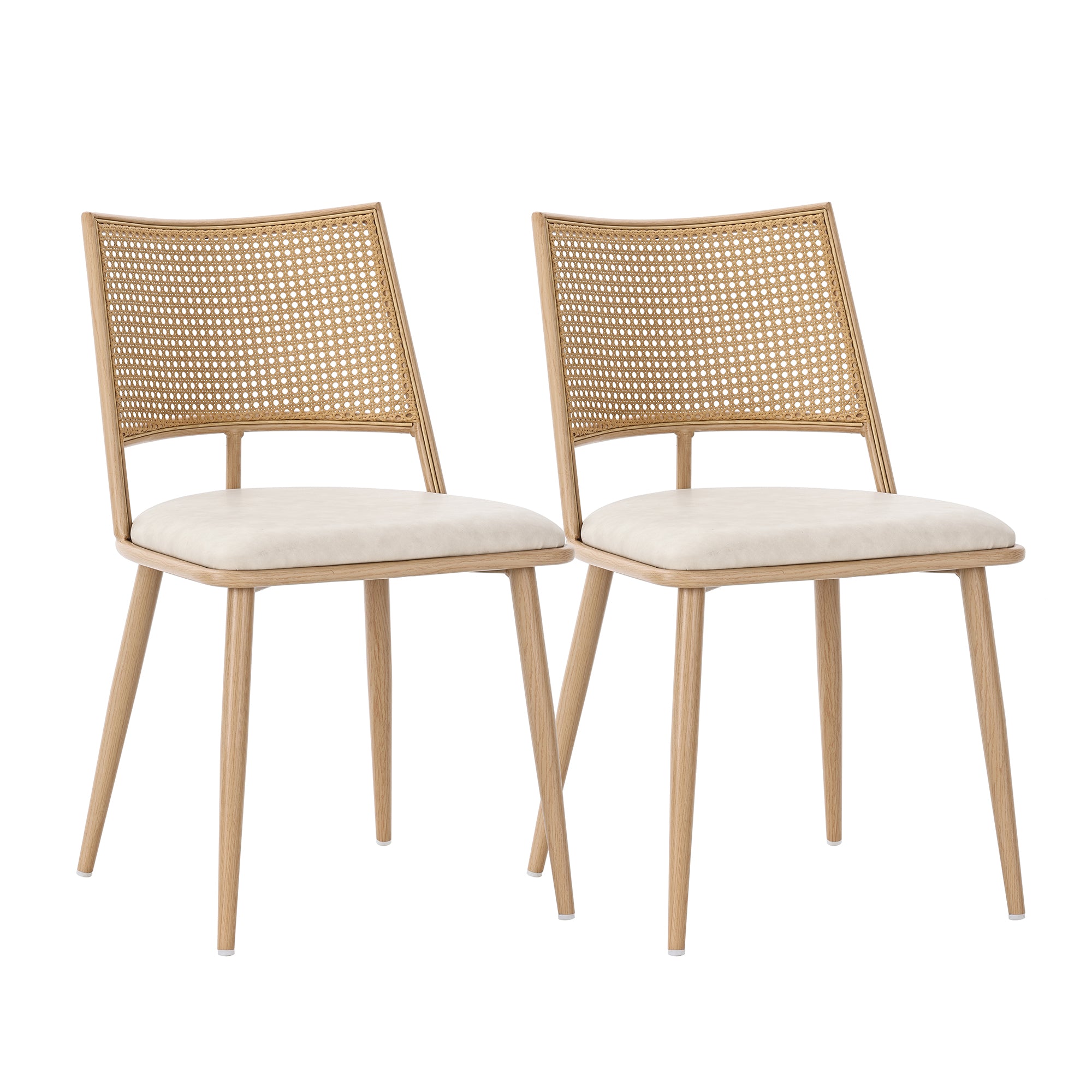 2 Dining Chairs PU Seat Rattan Backrest - Beige