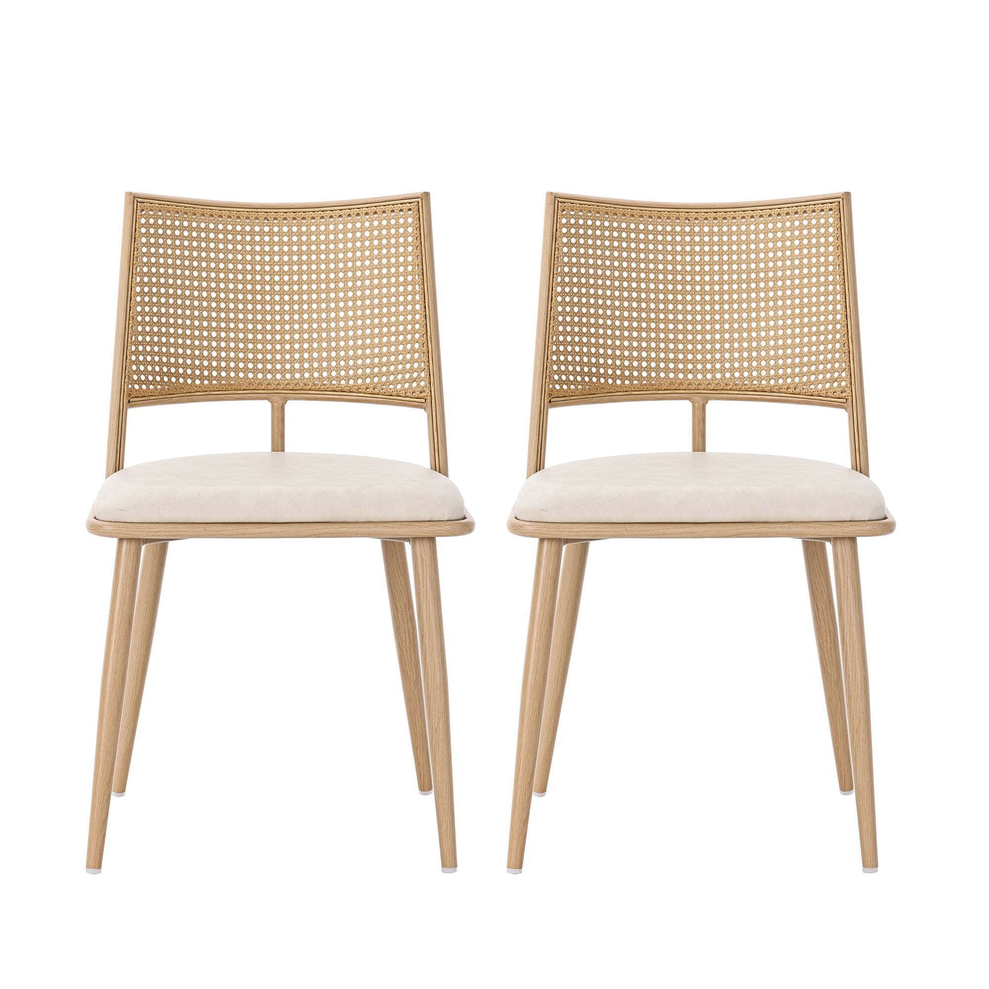 2 Dining Chairs PU Seat Rattan Backrest - Beige