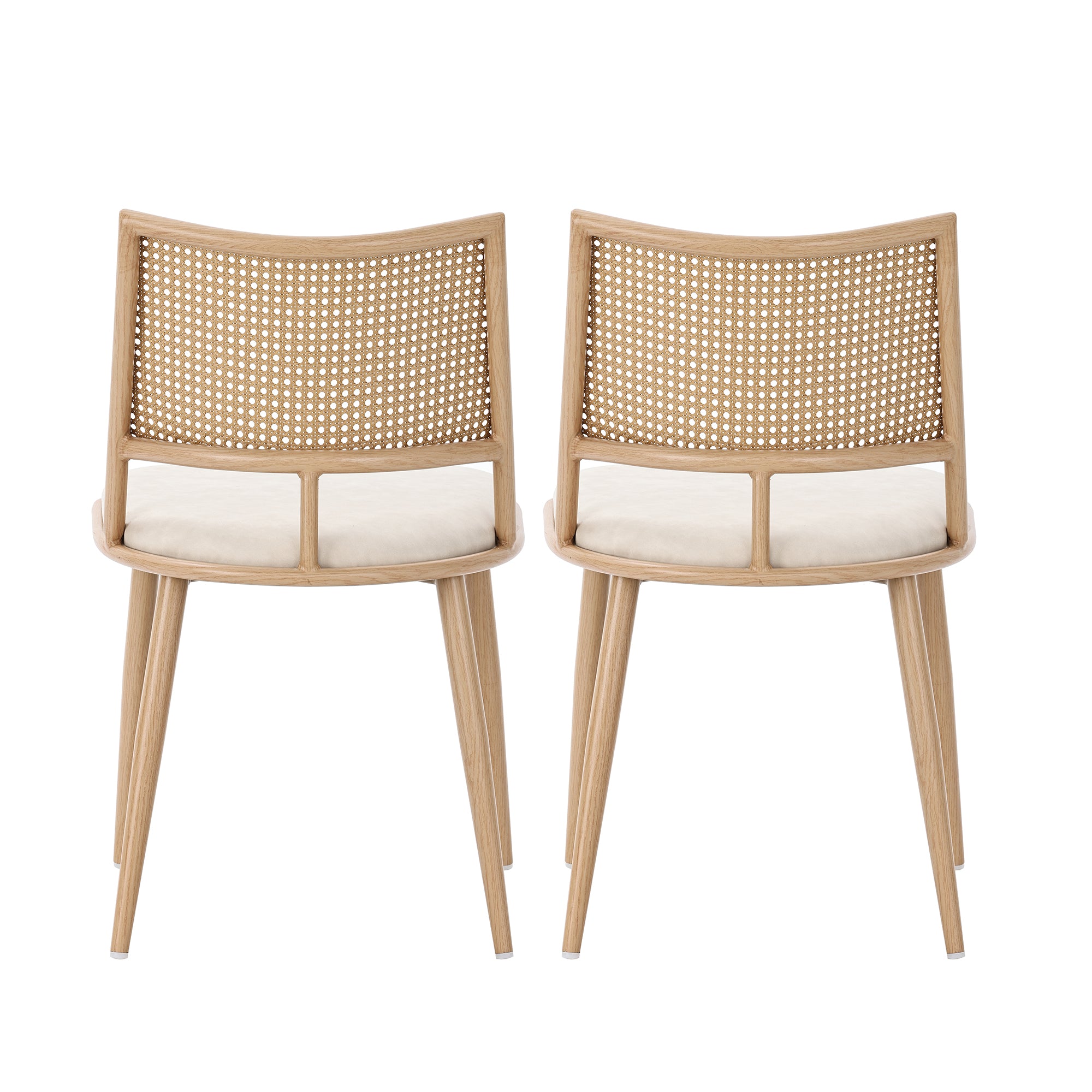 2 Dining Chairs PU Seat Rattan Backrest - Beige
