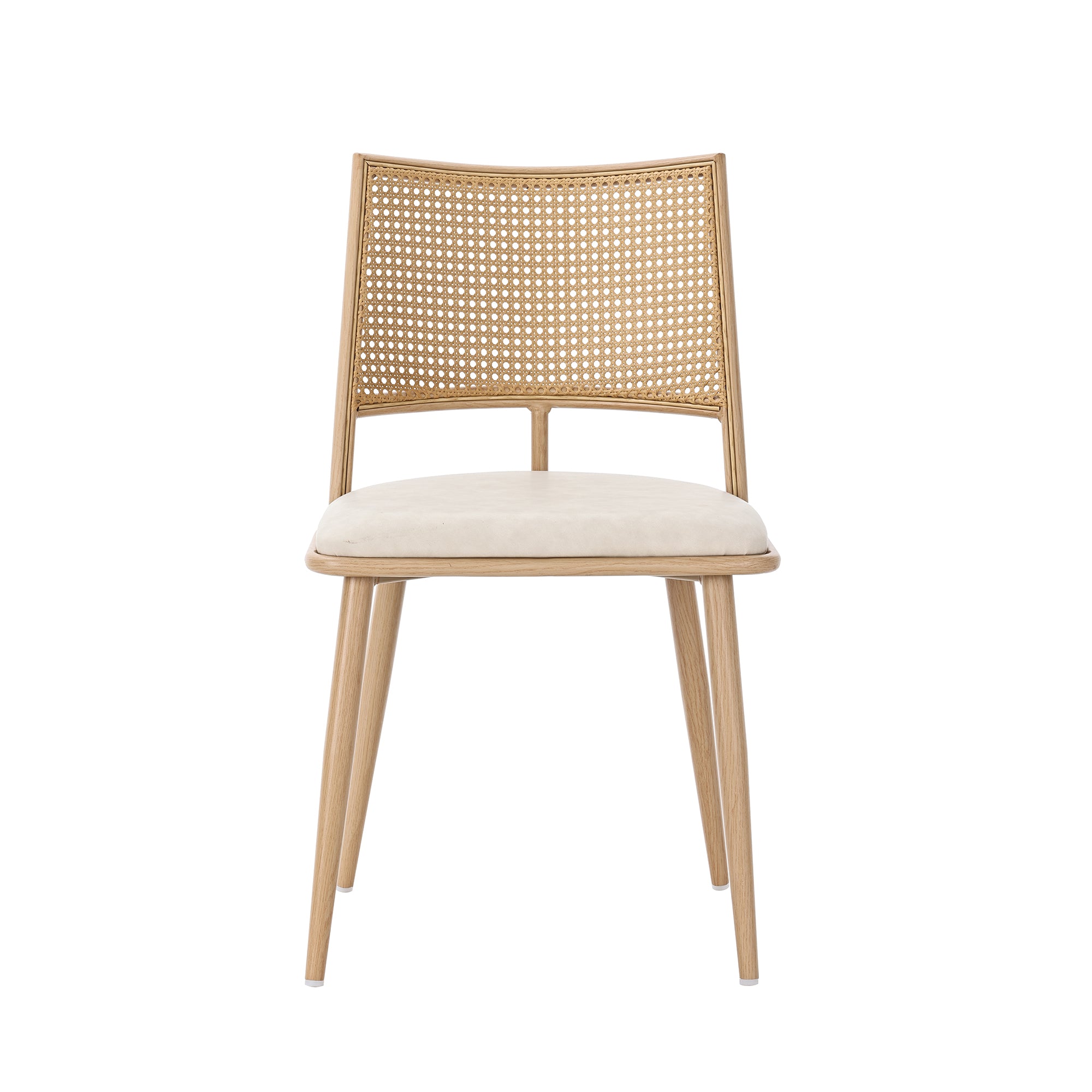 2 Dining Chairs PU Seat Rattan Backrest - Beige