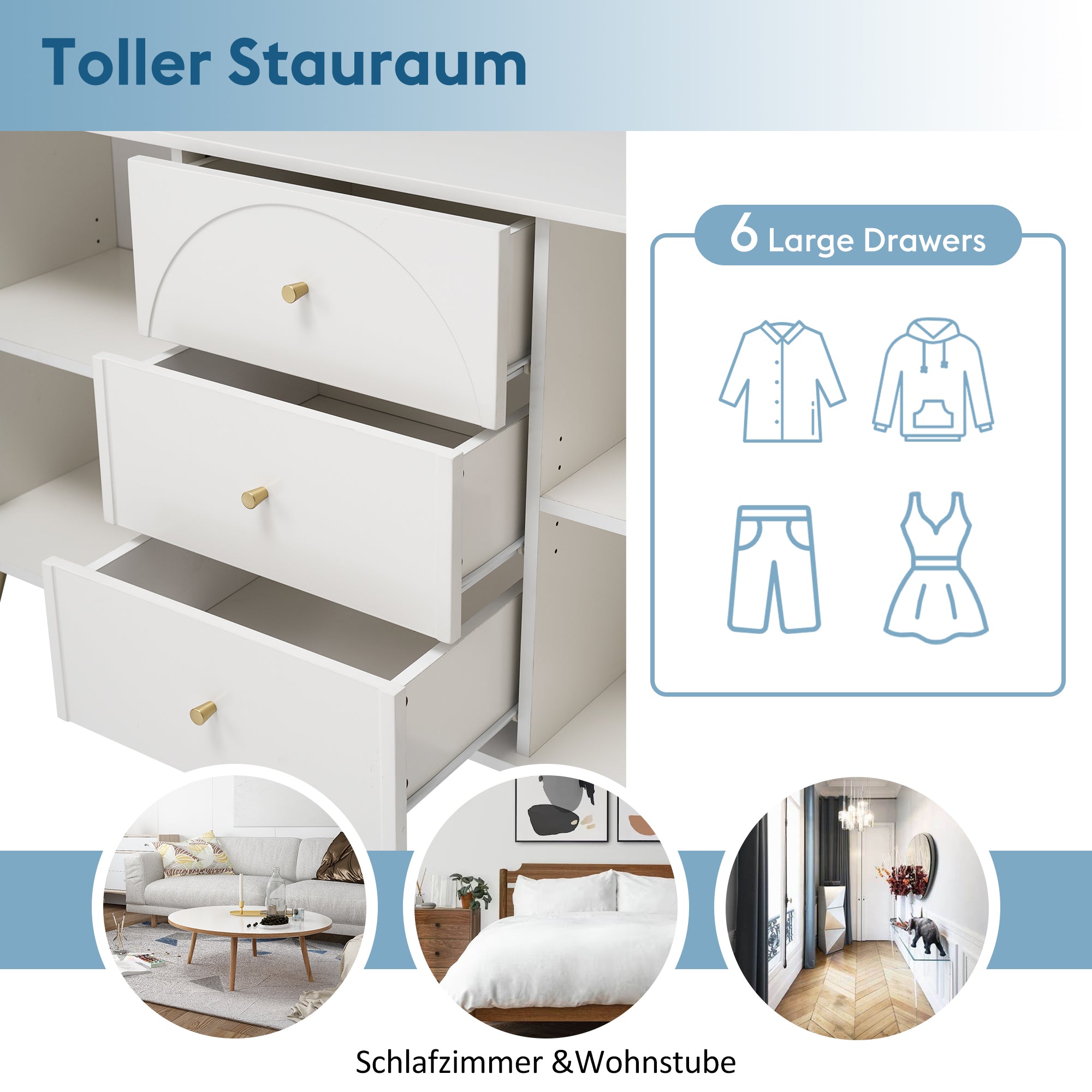 Chest of Drawers, 2 Doors, 3 Drawers, Adjustable Shelf, Cream-White