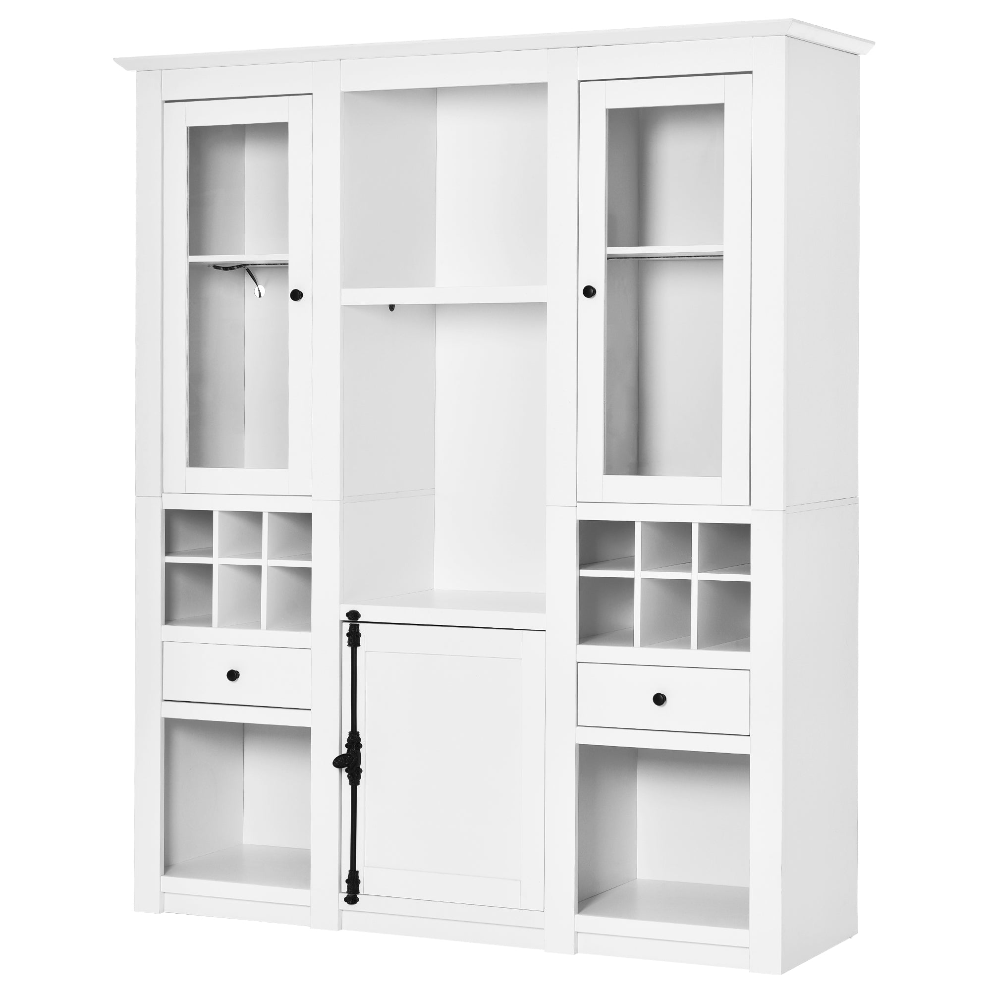 Display Cabinet 3-Piece Set, Freestanding Storage, 7-Color LED Lighting, White