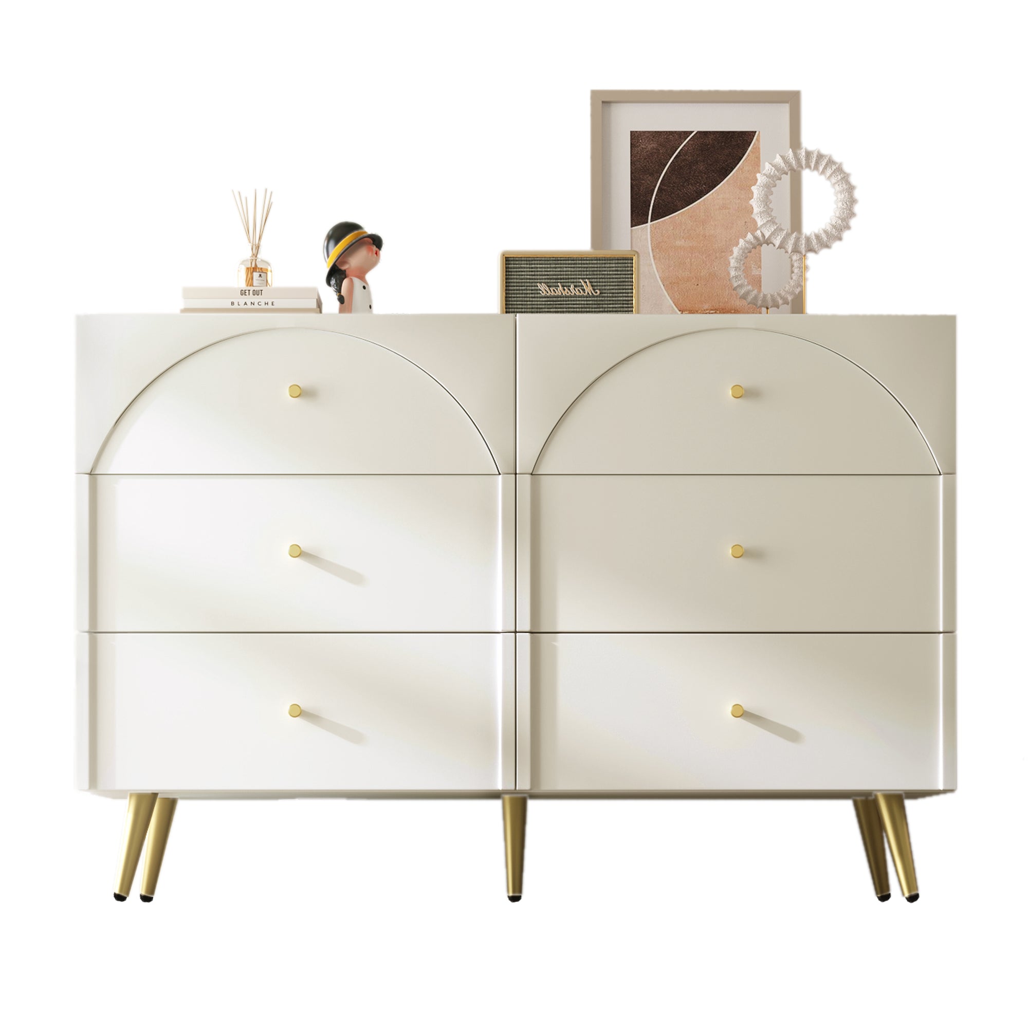 Chest of Drawers, 6-Drawer Sideboard Highboard, Cream-White