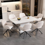 Dining Set with Extendable Rectangular Table and 6 Sherpa Fabric Chairs, Storage, White