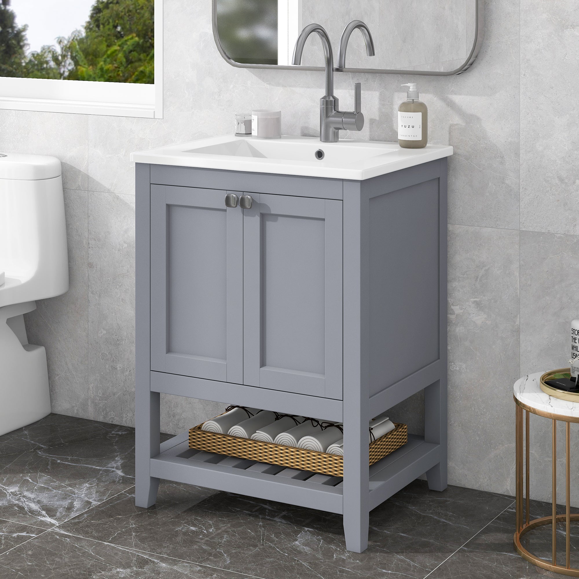 Bathroom Vanity Unit Base Cabinet 60cm Ceramic Washbasin Light Grey