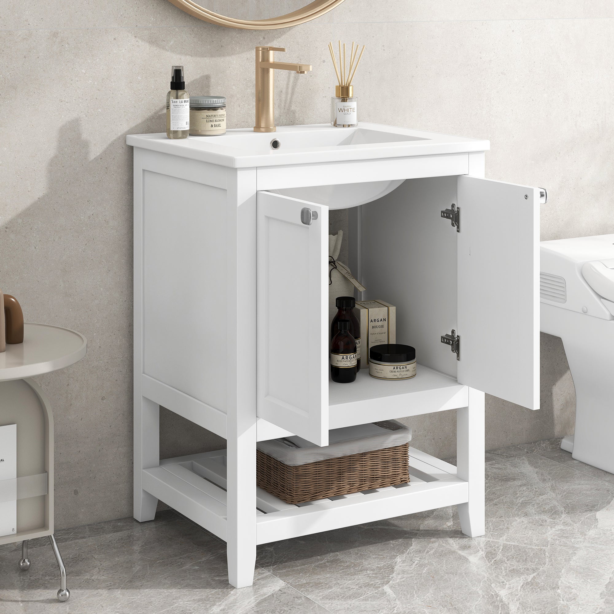 Single Vanity Unit 60cm Base Cabinet with Ceramic Washbasin White