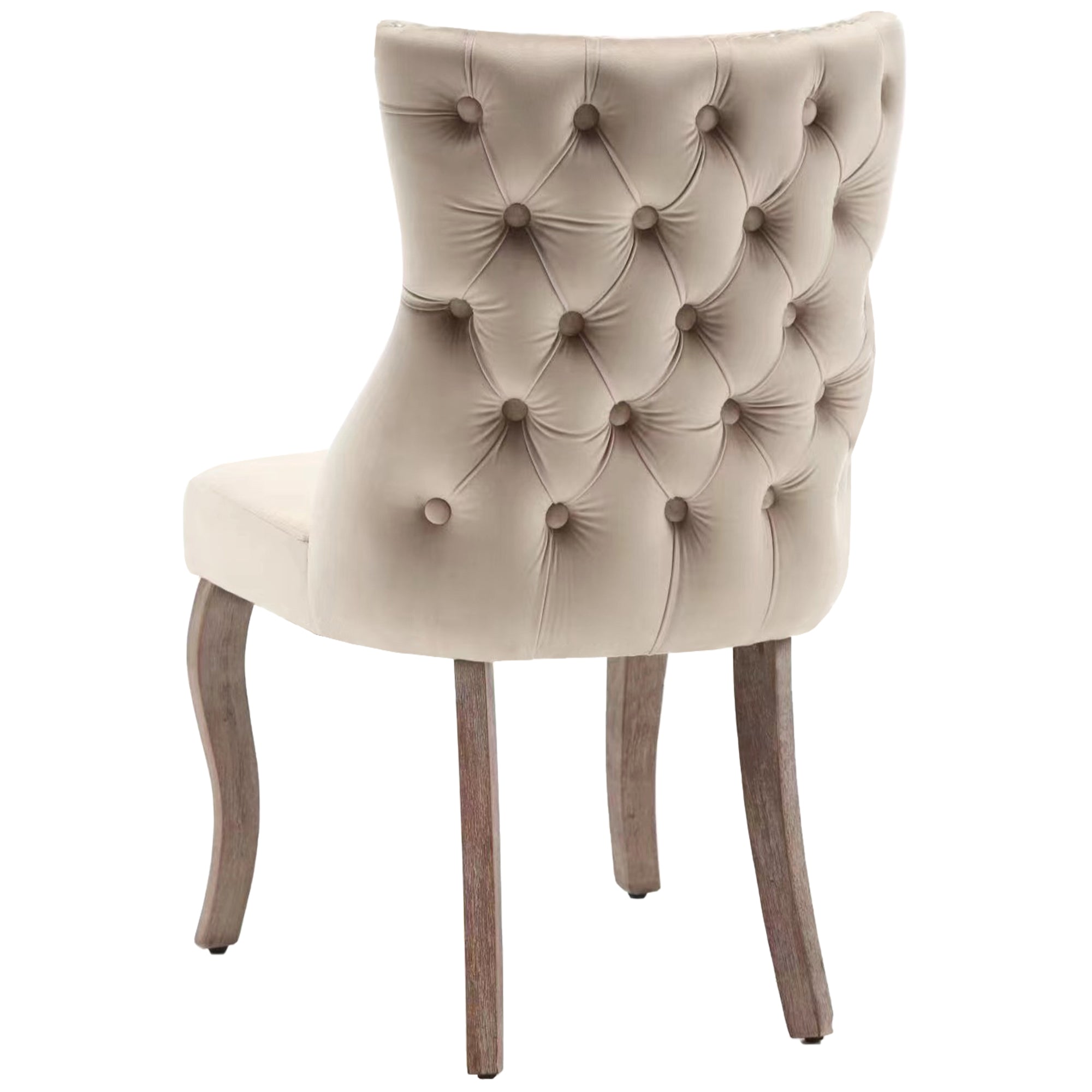 Dining Chair Set of 6 Upholstered Button Tufting Nailhead Trim Curved Solid Wood Legs Beige Velvet