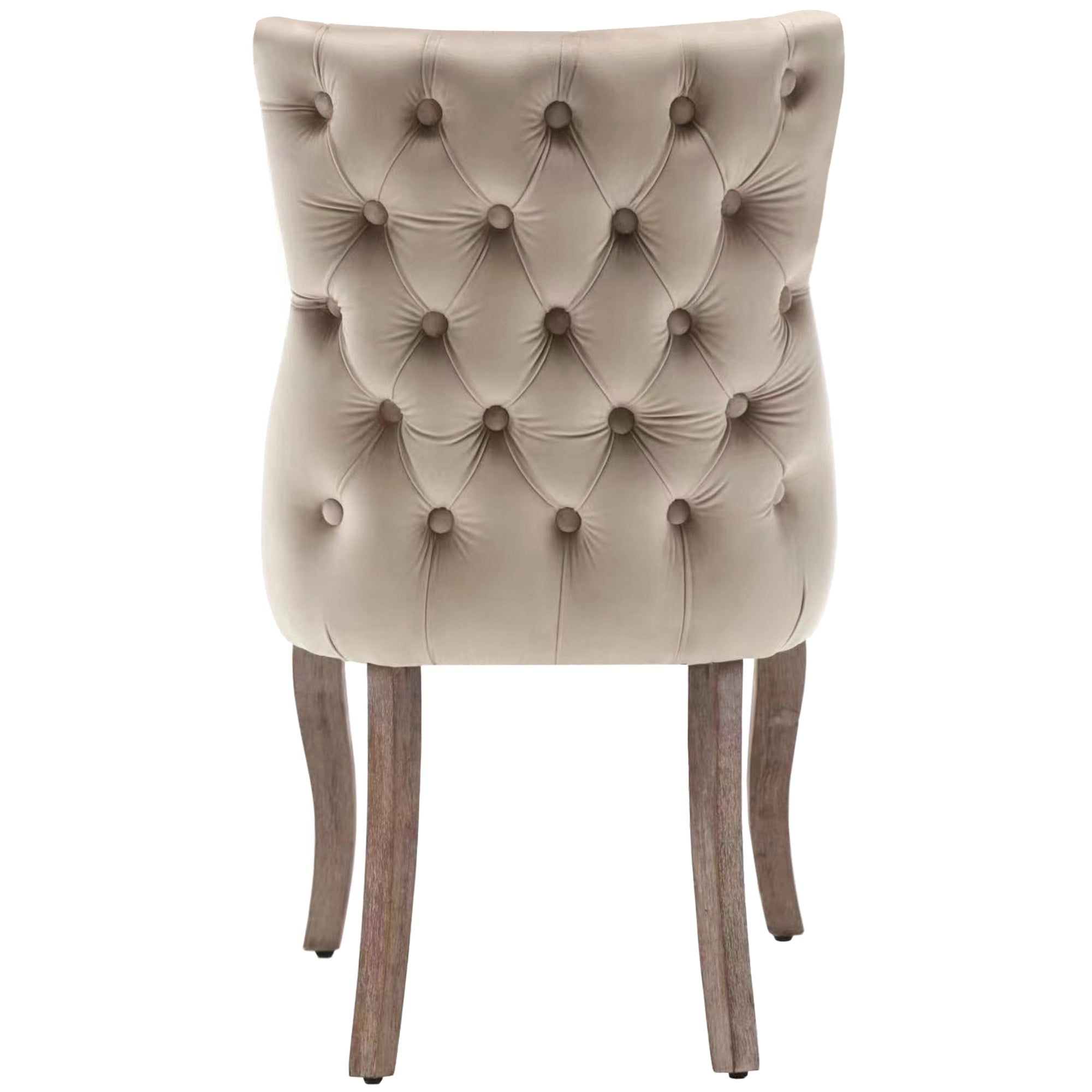 Dining Chair Set of 6 Upholstered Button Tufting Nailhead Trim Curved Solid Wood Legs Beige Velvet
