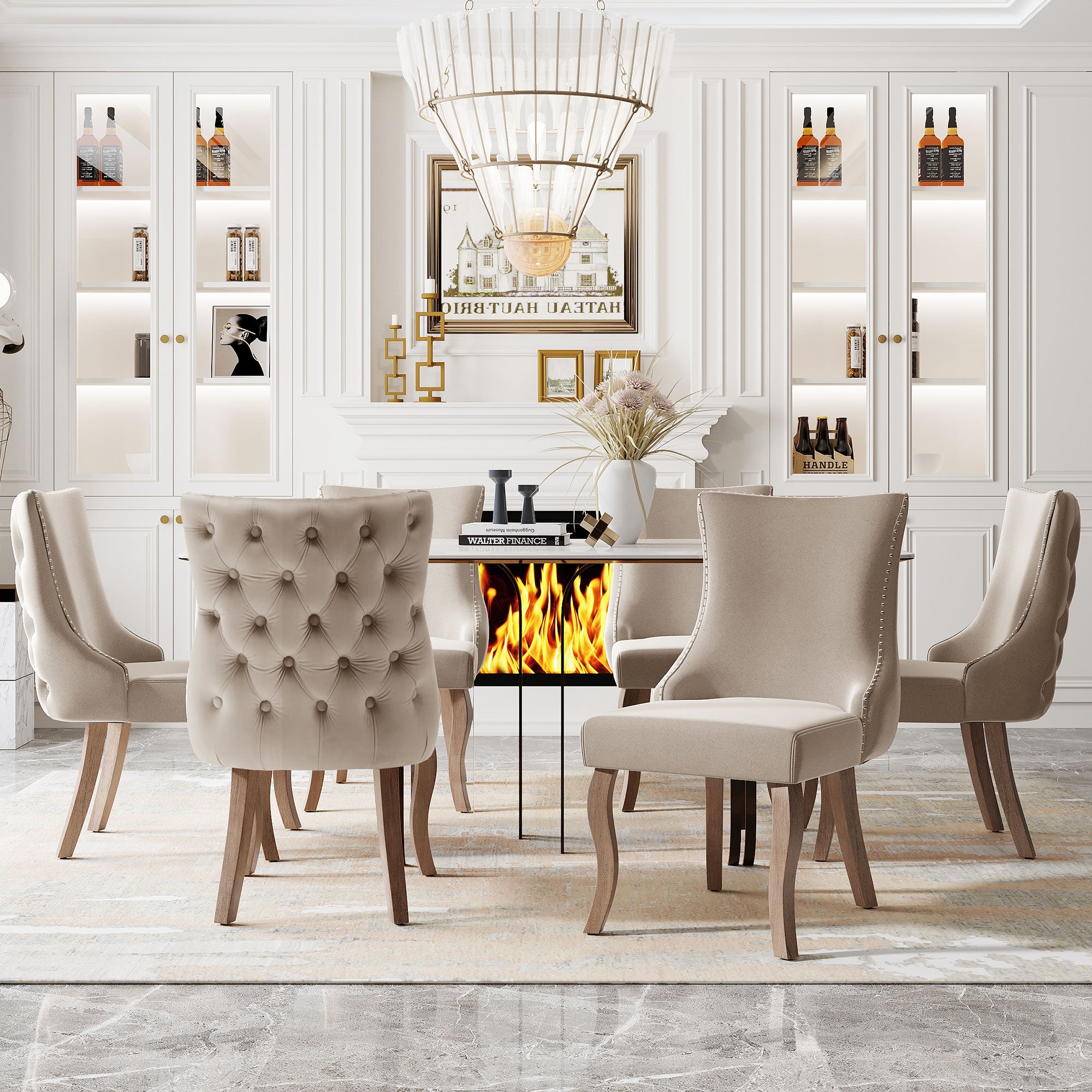 Dining Room Chair (set of 6), Button Tufted Velvet