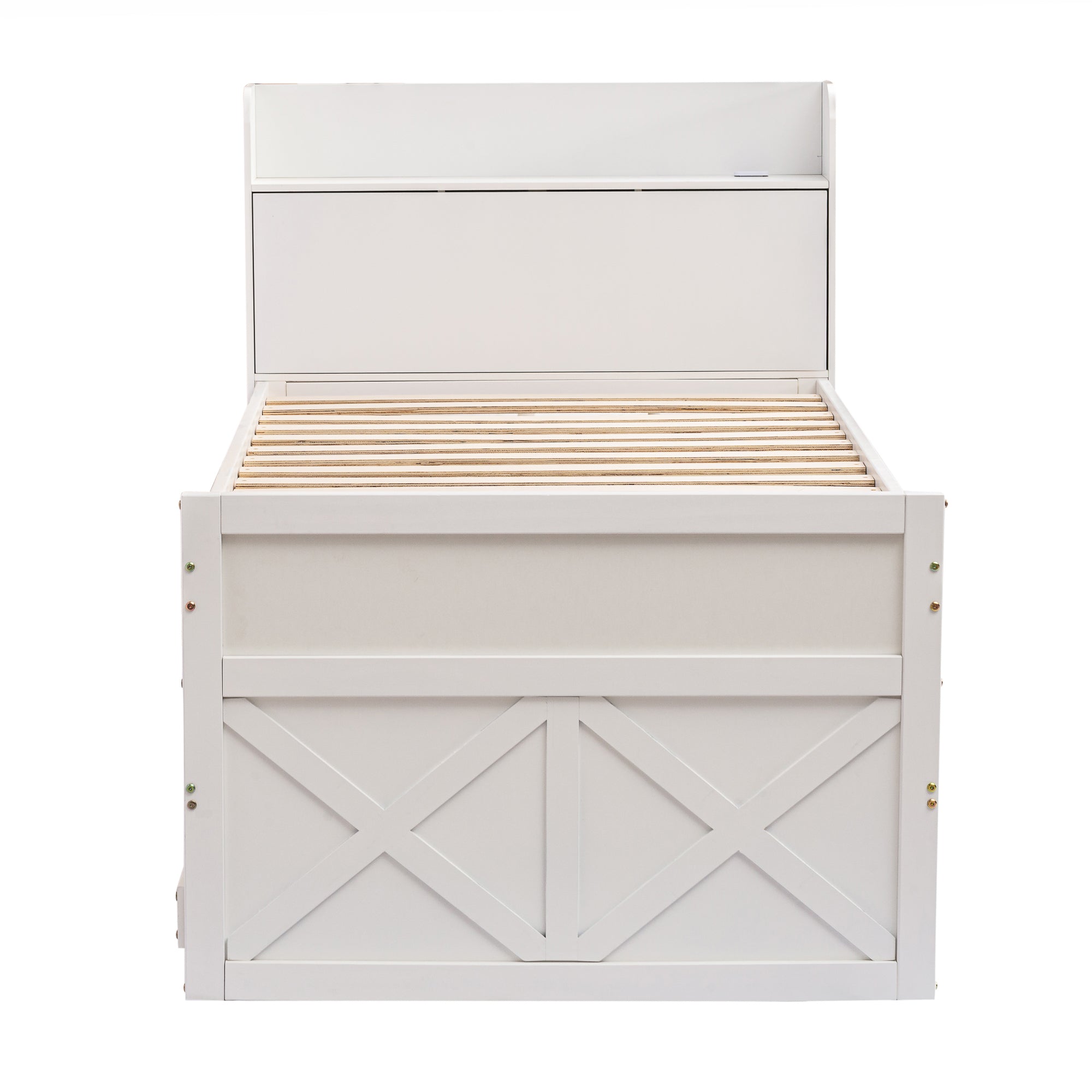Single Bed 90x190cm Multifunctional Pull-out Drawer Bedside Table USB - Solid Pine Wood White