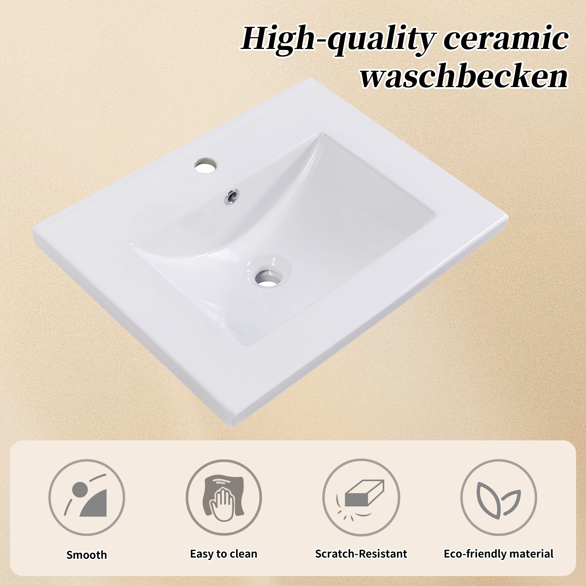 Single Vanity Unit 60cm Base Cabinet with Ceramic Washbasin White