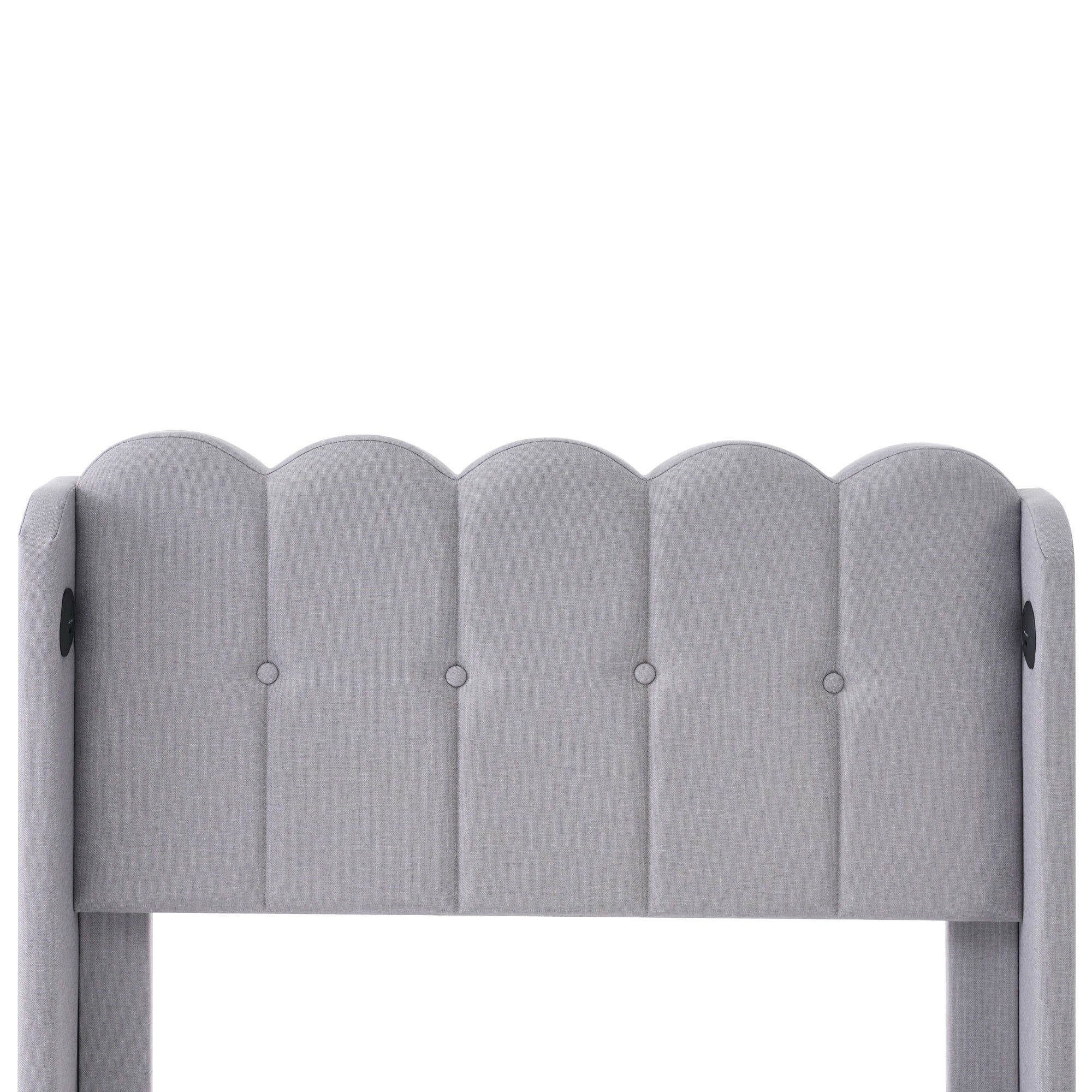 Upholstered Single Bed, USB Type C Charging, Slatted Frame, Gray Linen