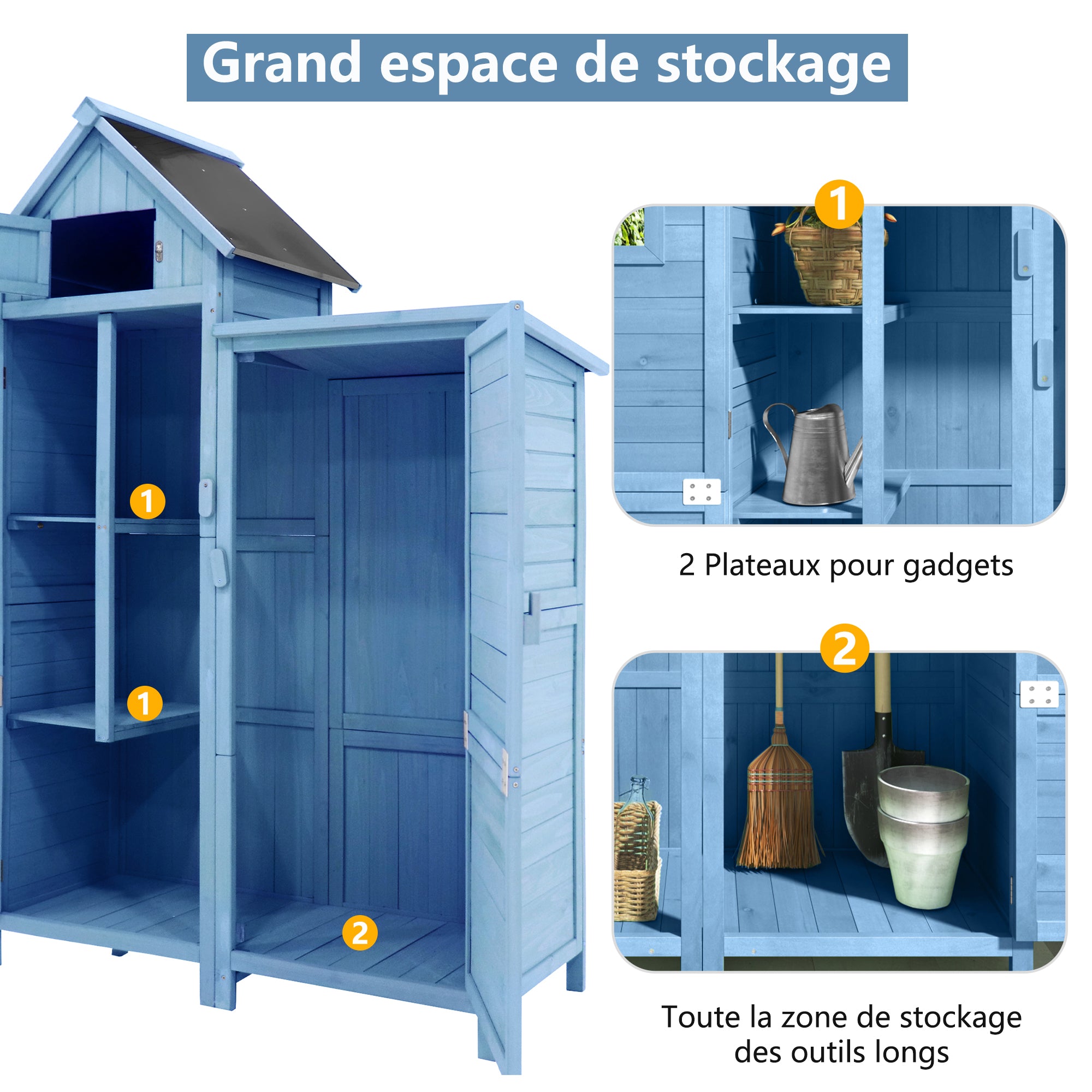 Garden Tool Shed Weatherproof Wood Storage Cabinet 118x54x173cm, Blue