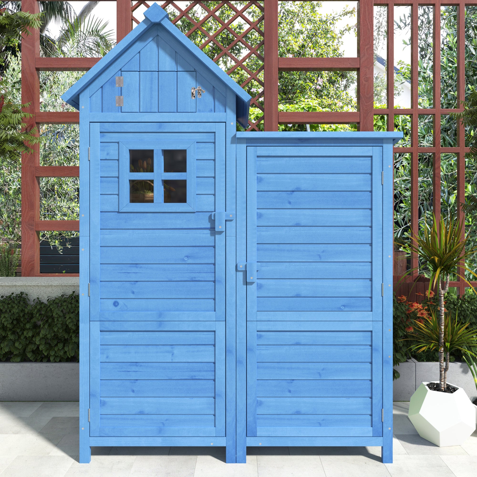 Garden Tool Shed Weatherproof Wood Storage Cabinet 118x54x173cm, Blue