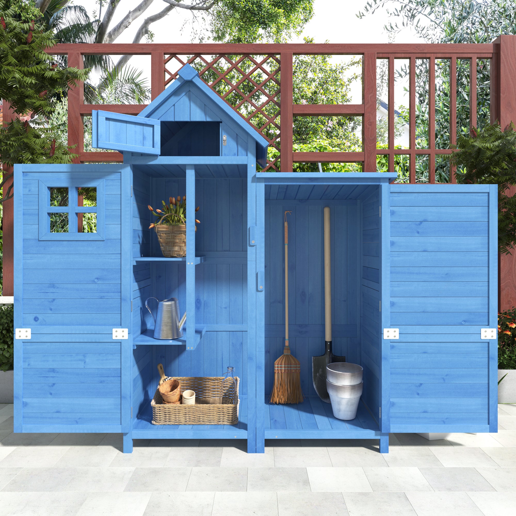 Garden Tool Shed Weatherproof Wood Storage Cabinet 118x54x173cm, Blue